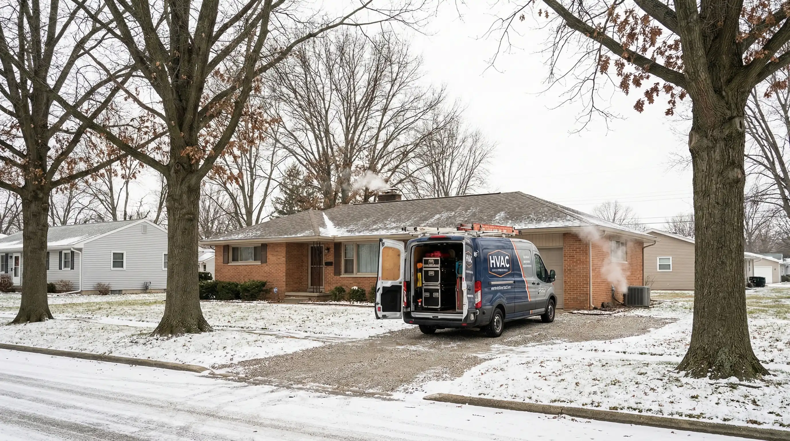 Professional HVAC technician servicing a furnace in a Fort Wayne, IN residential home