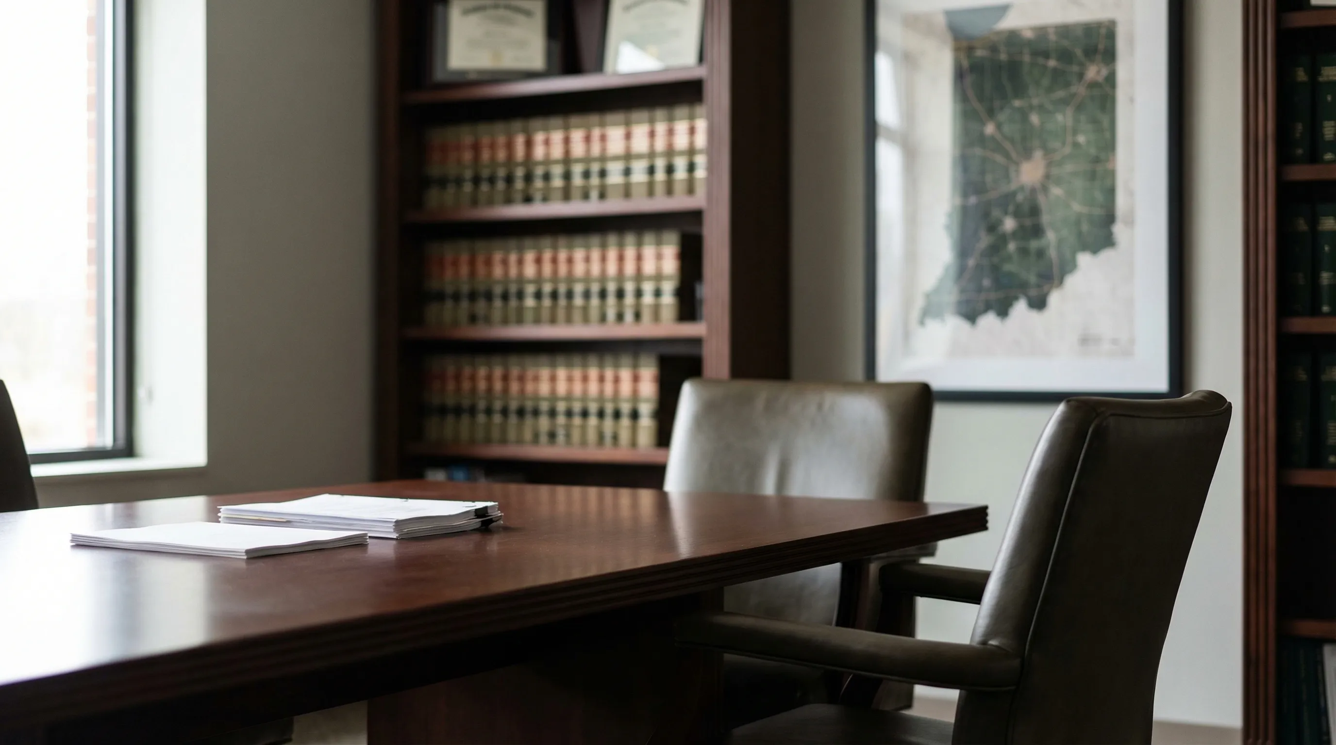 Professional law office exterior on downtown Fort Wayne street for legal PPC services