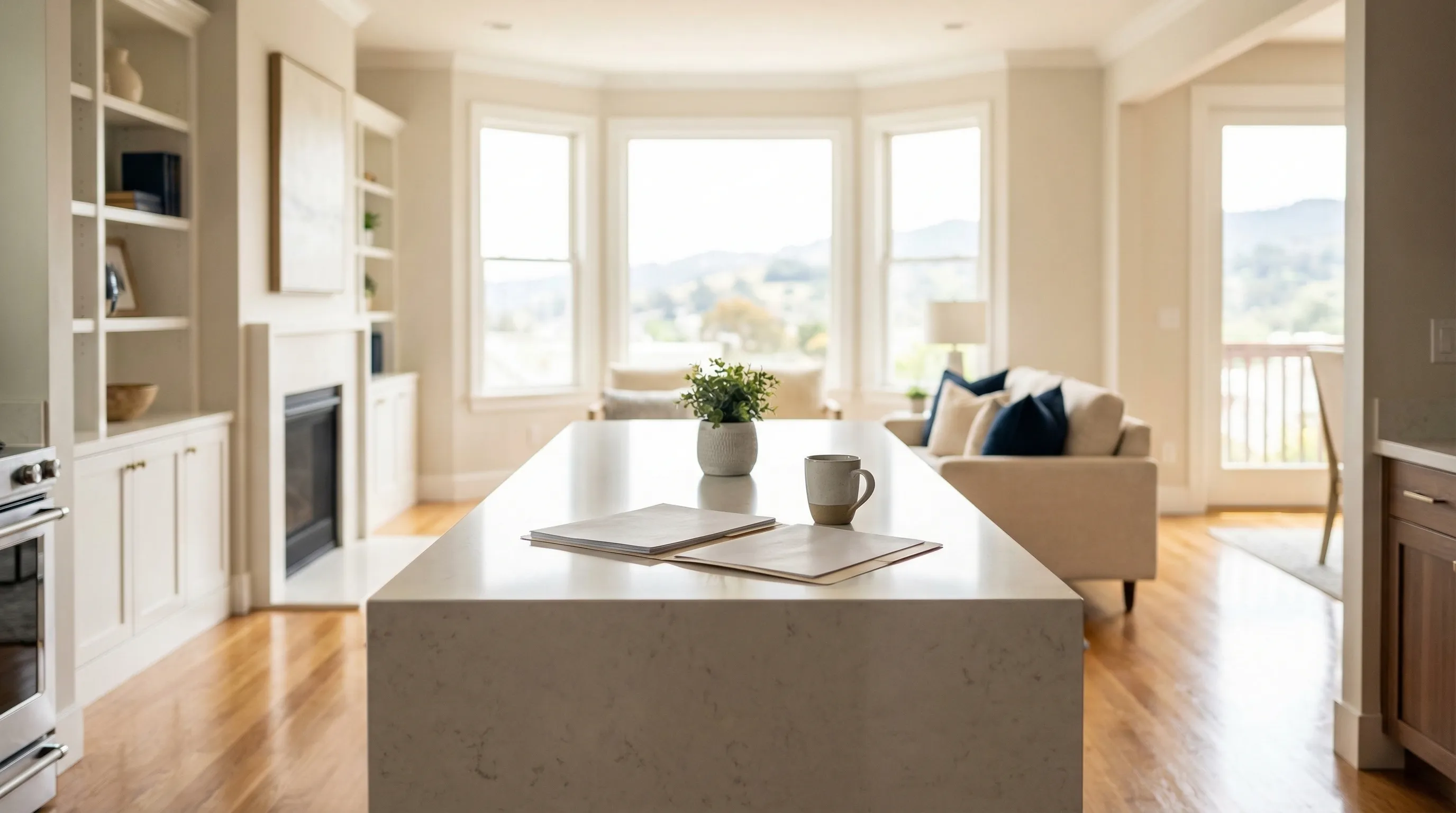 Professional real estate agent showing a Craftsman bungalow to buyers in the Rockridge neighborhood of Oakland, CA