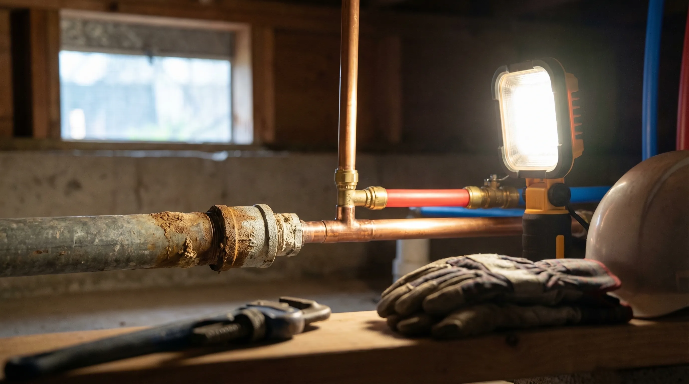 Licensed plumber replacing corroded galvanized pipes with copper piping in a pre-1950 Craftsman home in Oakland, CA