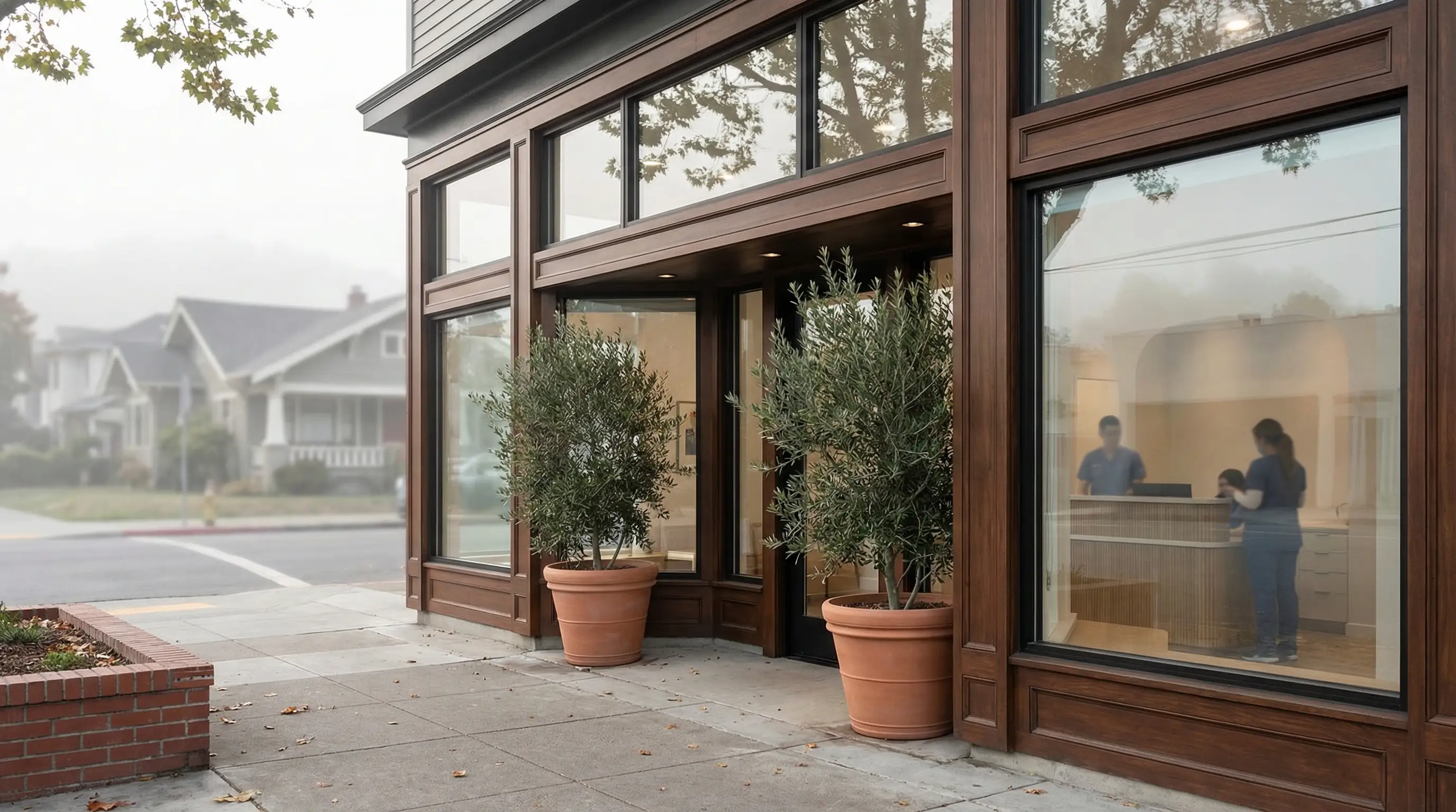 Modern dental treatment room with Oakland dentist and patient in Temescal neighborhood practice, Oakland, CA