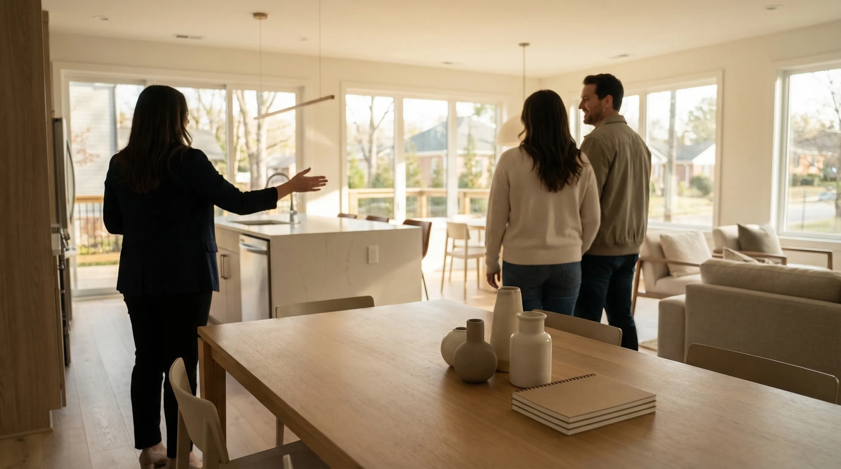 Professional real estate agent with clients at a new home in Huntsville, AL