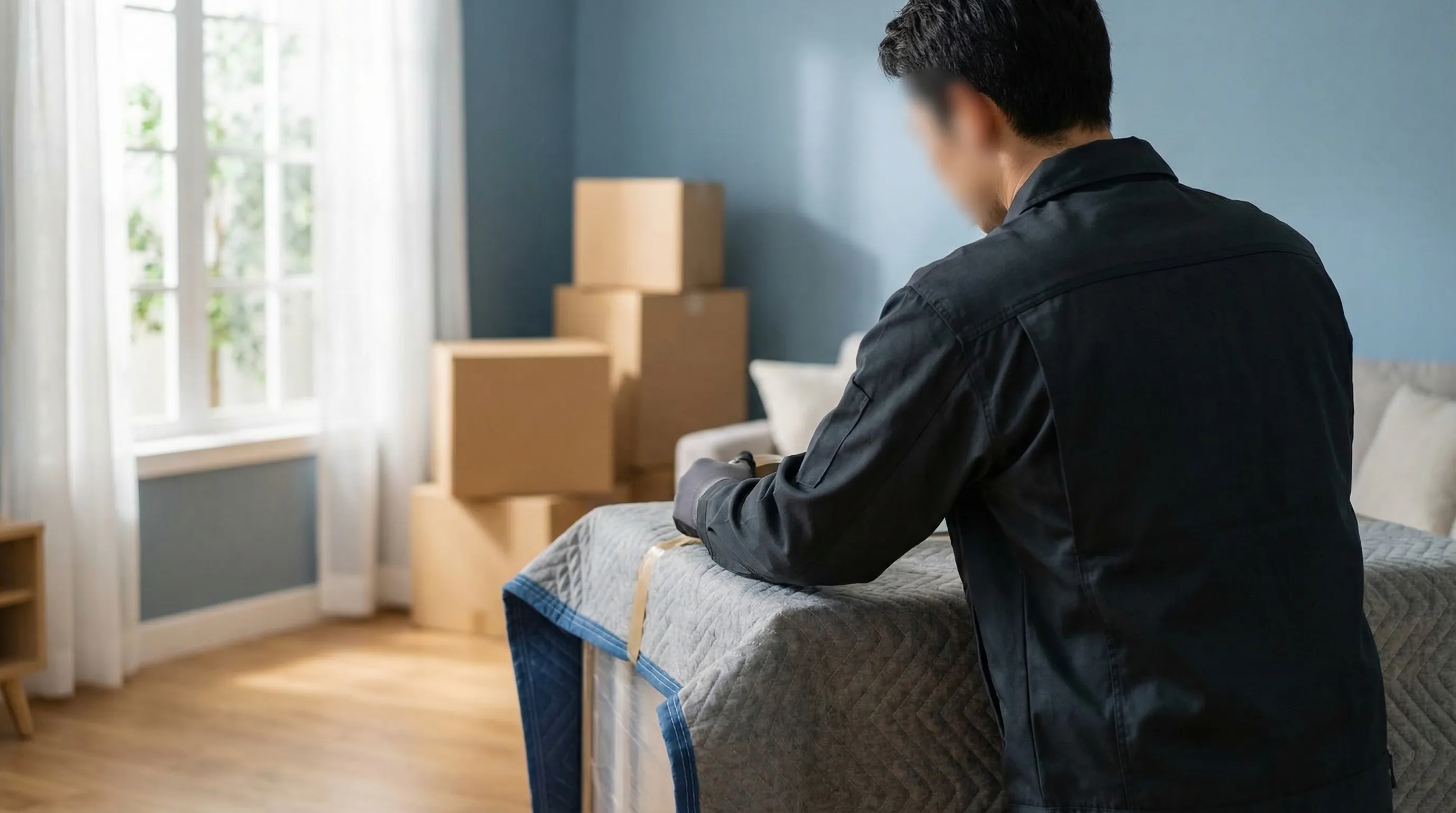 Professional moving crew loading a truck outside a residential home in Huntsville, AL