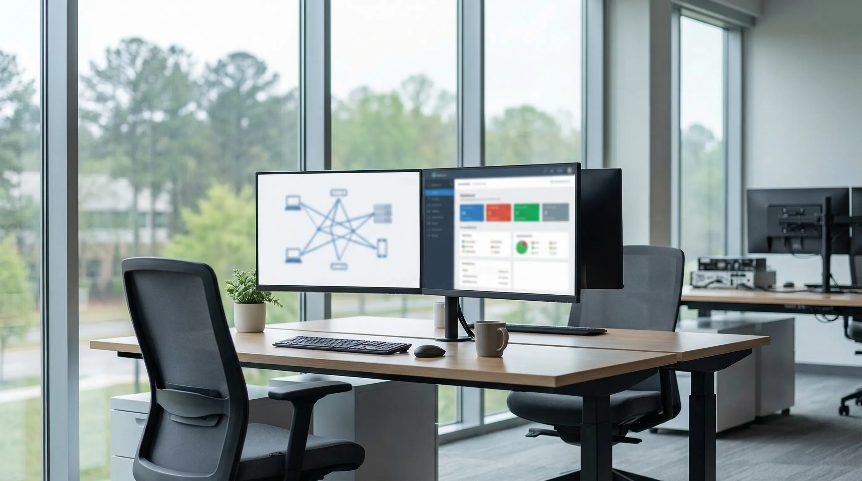 Modern IT operations center with technology professionals at workstations in Cummings Research Park, Huntsville, AL