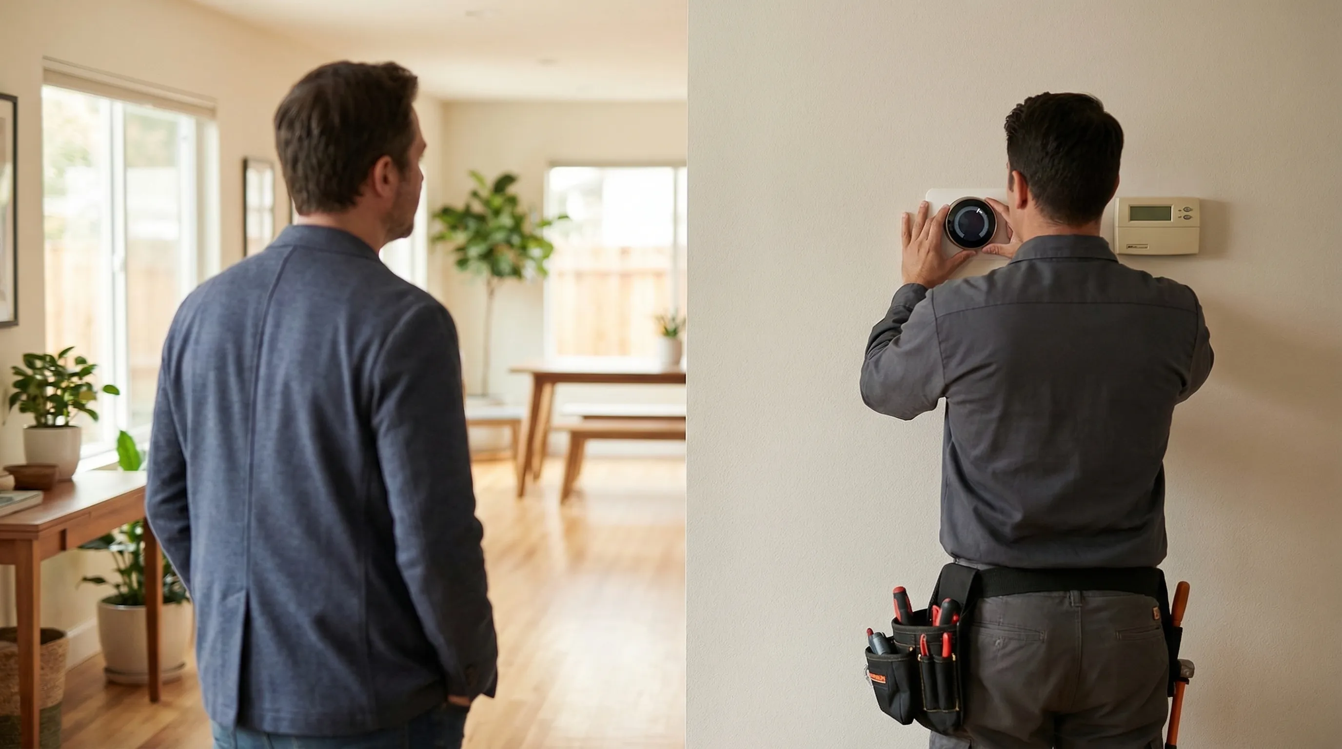 Professional HVAC technician installing air conditioning unit at residential home in San Jose, CA