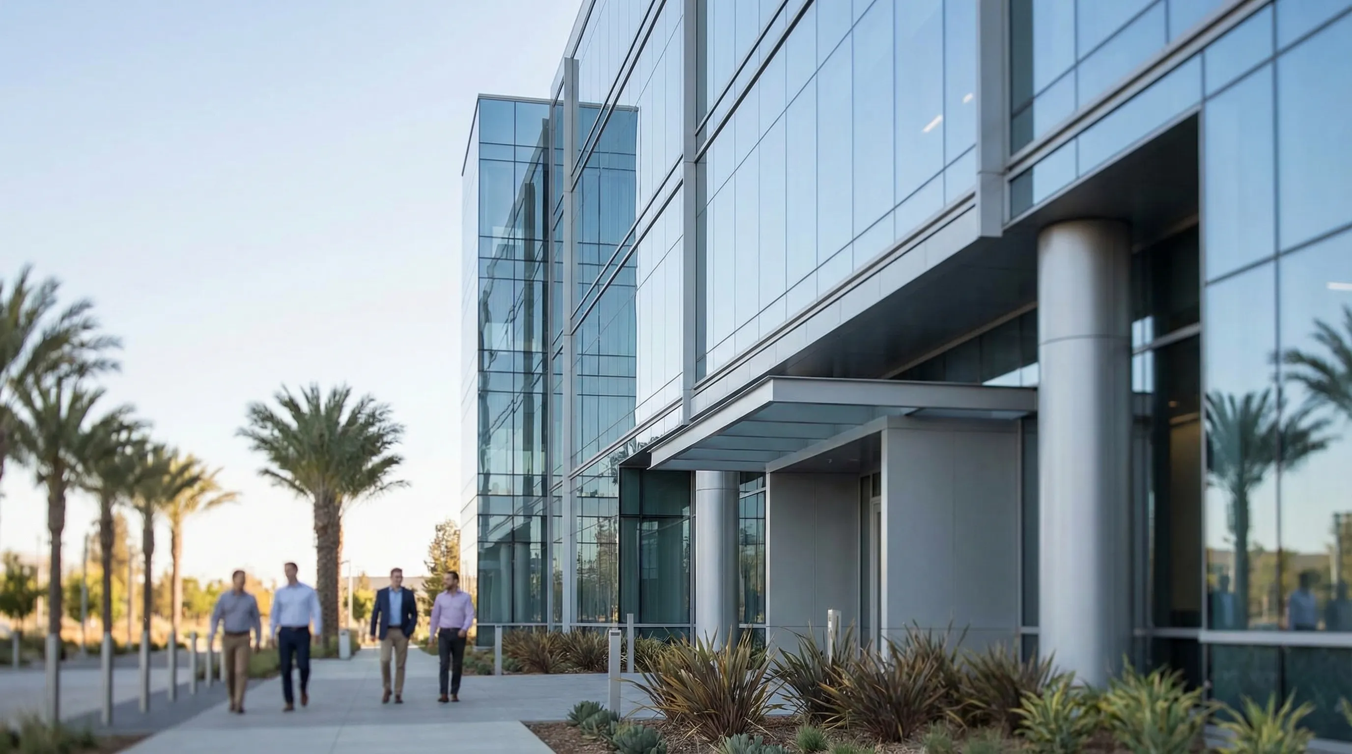 Biotech team reviewing data on workstation in modern San Jose life sciences office with lab equipment in background