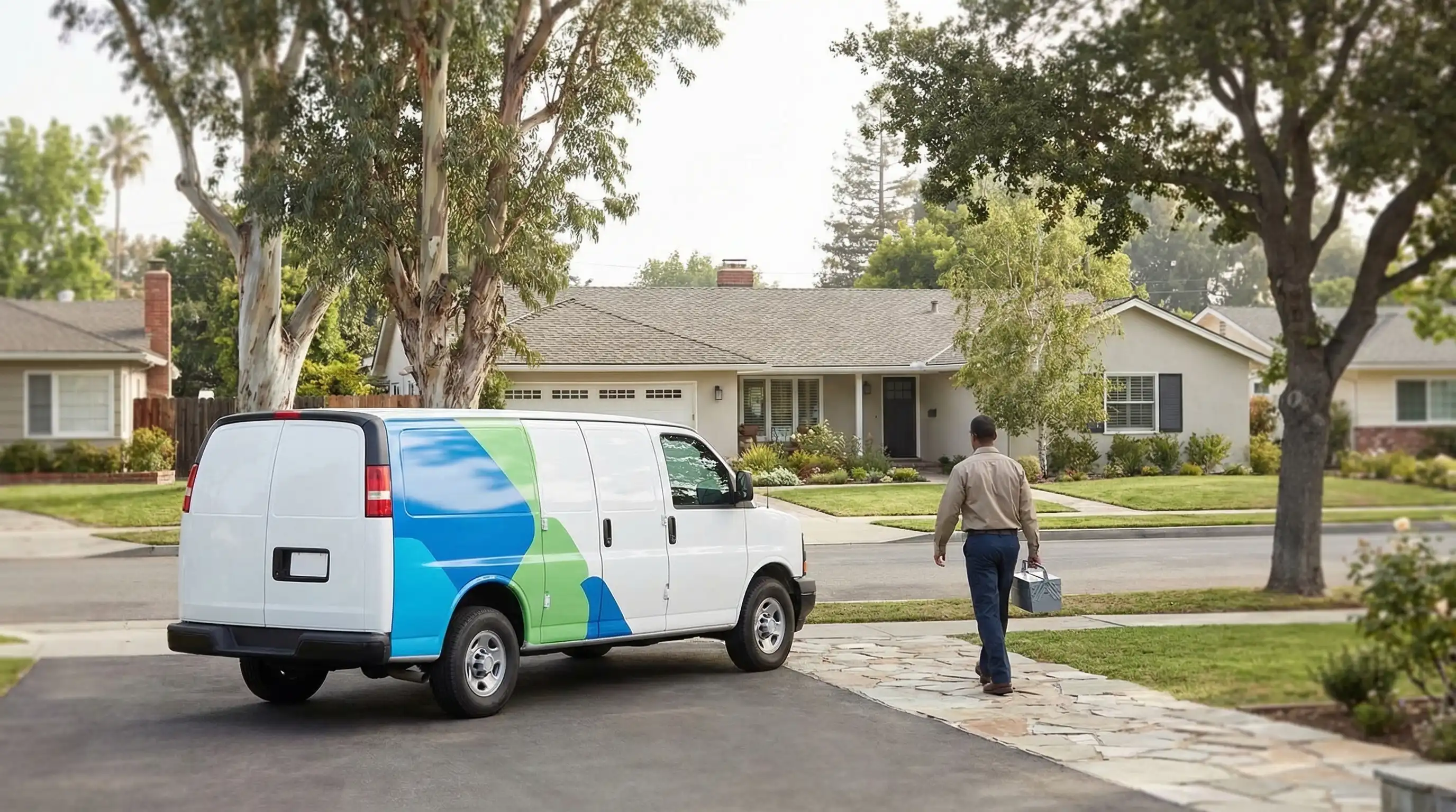 Professional plumber inspecting under-sink drain piping in a Fremont, CA home kitchen