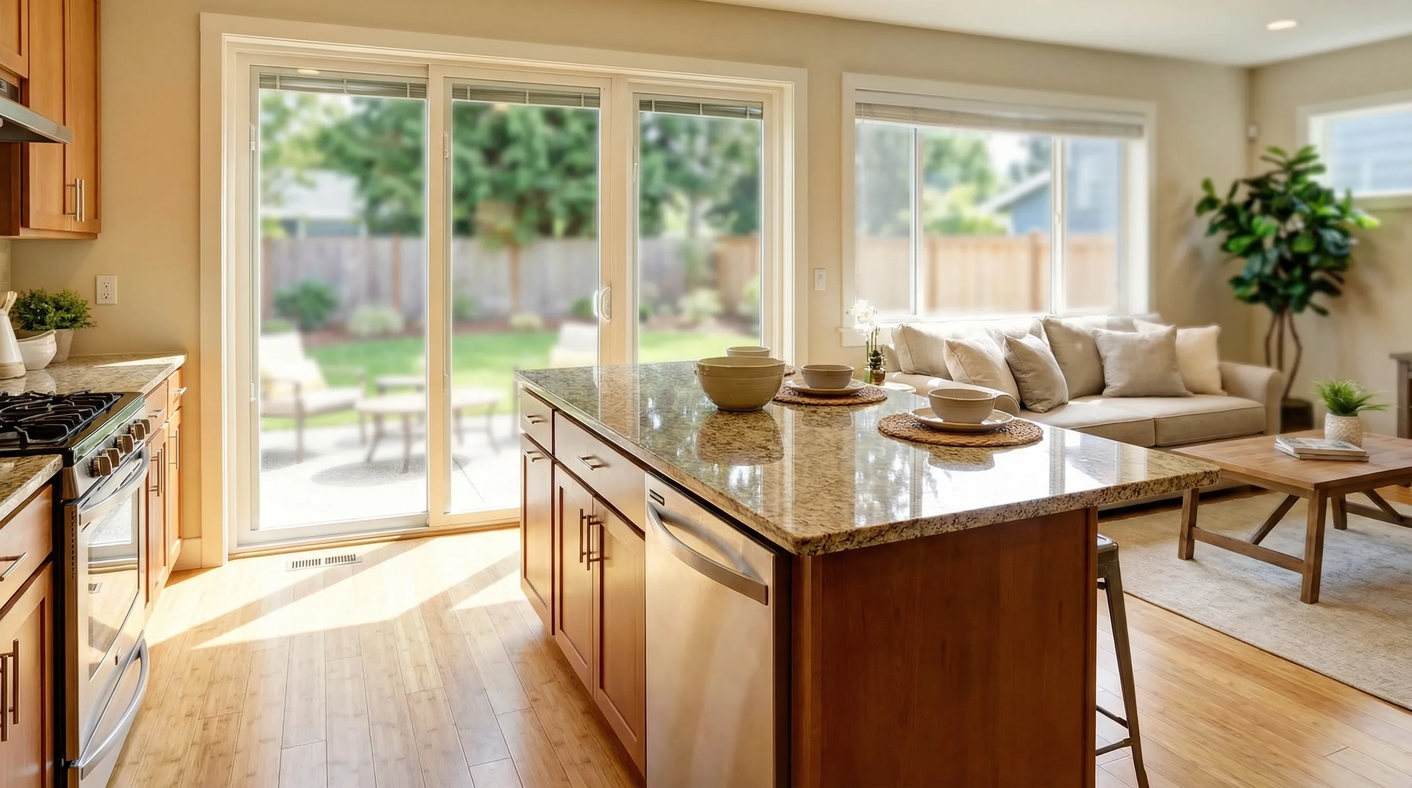 Professional real estate agent with clients reviewing a home listing in Fremont, CA with Mission Peak foothills visible in background