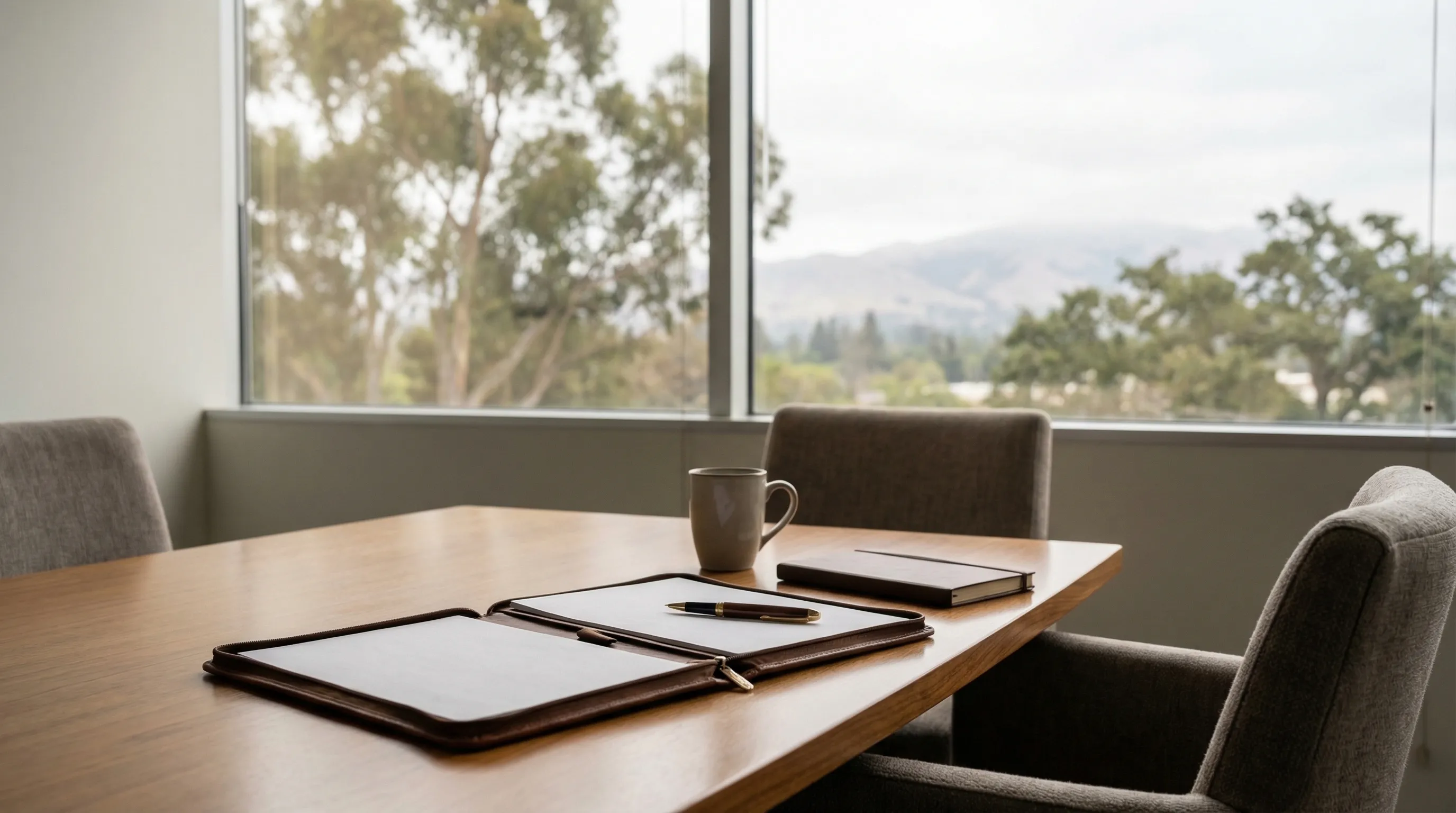 Professional attorney consulting with a client at a conference table in a Fremont, CA law office