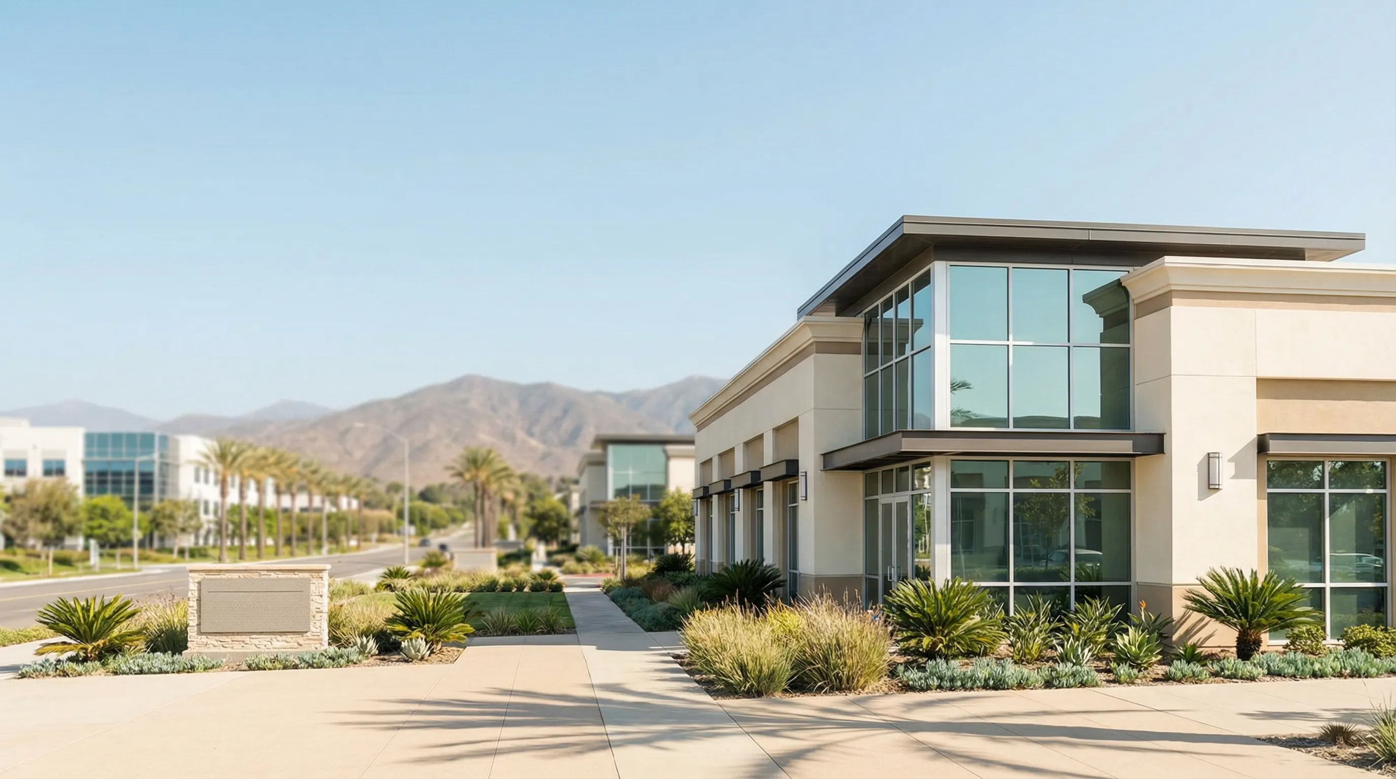 Professional law office conference room in Irvine, CA with attorney and client in consultation