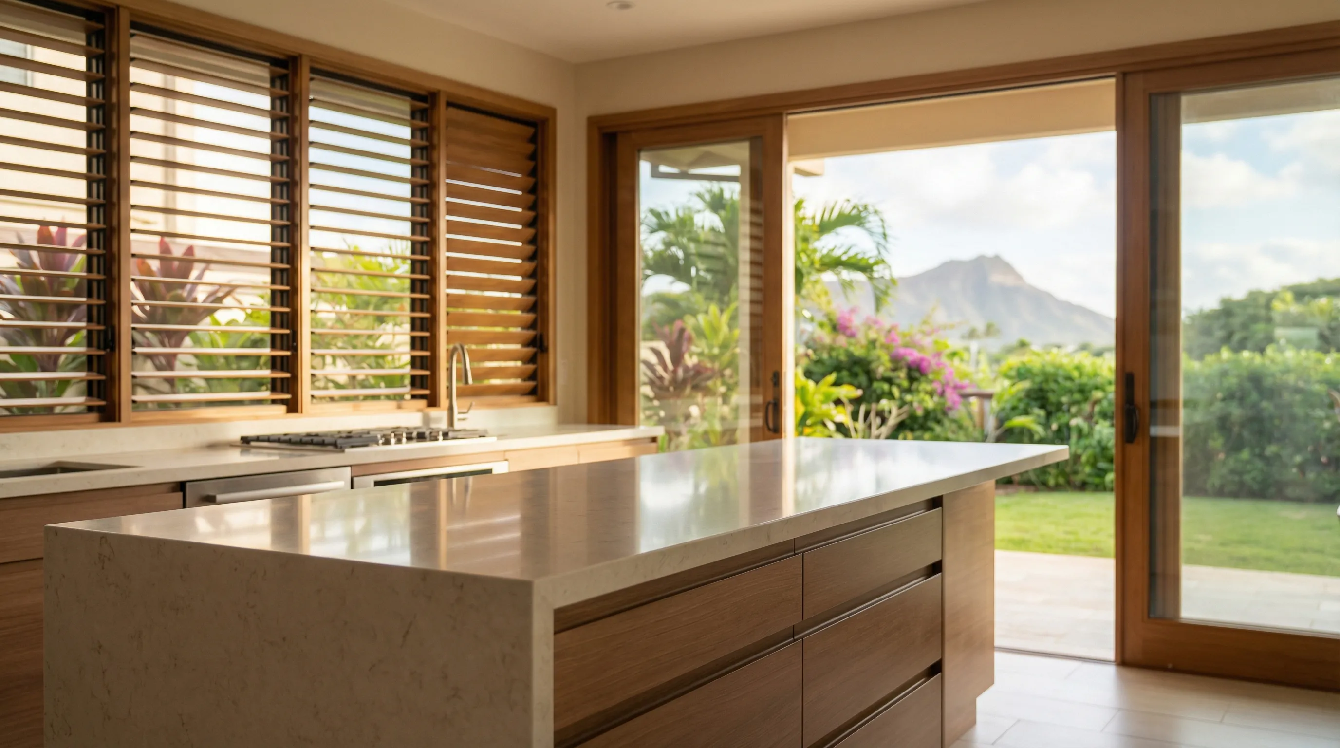 Professional construction crew working on a residential renovation project in Honolulu, HI, with Diamond Head visible in the background