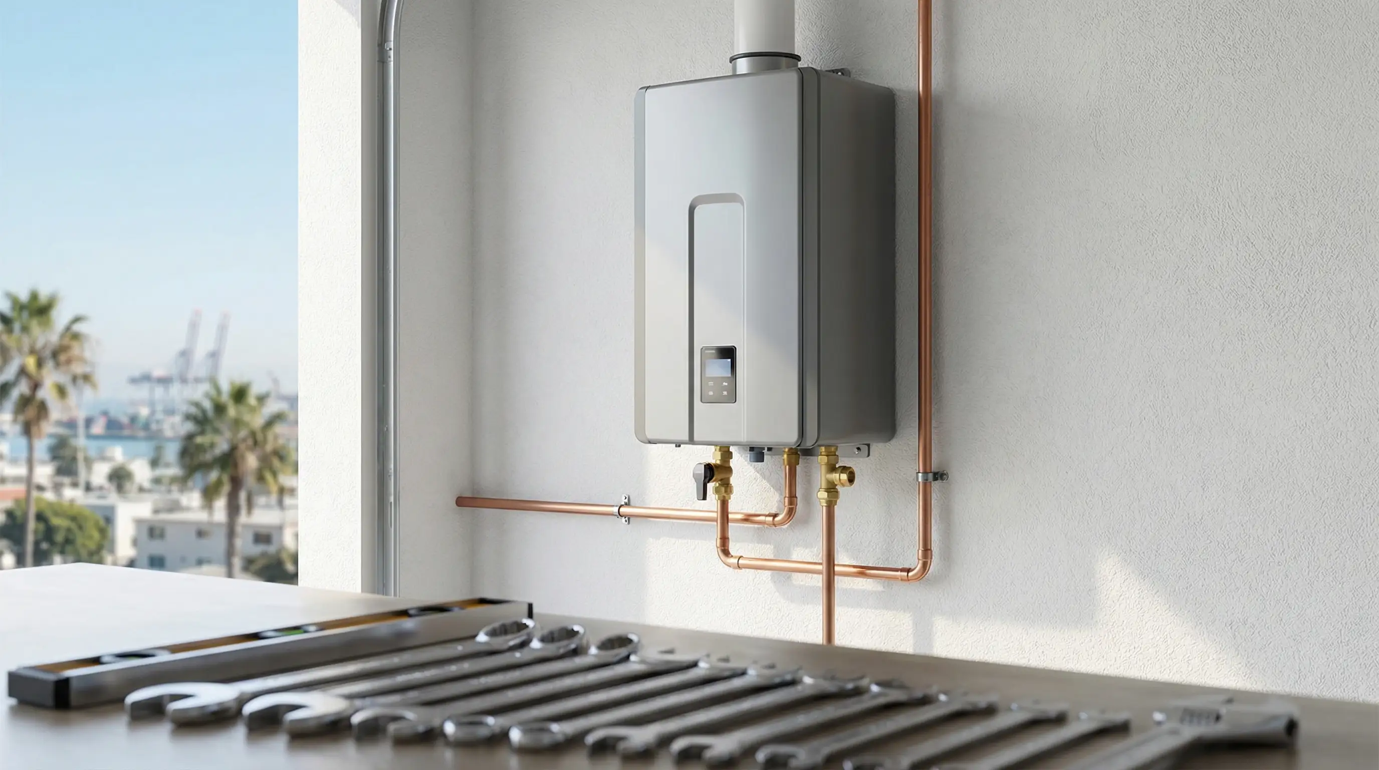 Professional plumber replacing pipe under kitchen sink in Long Beach craftsman bungalow, Long Beach, CA