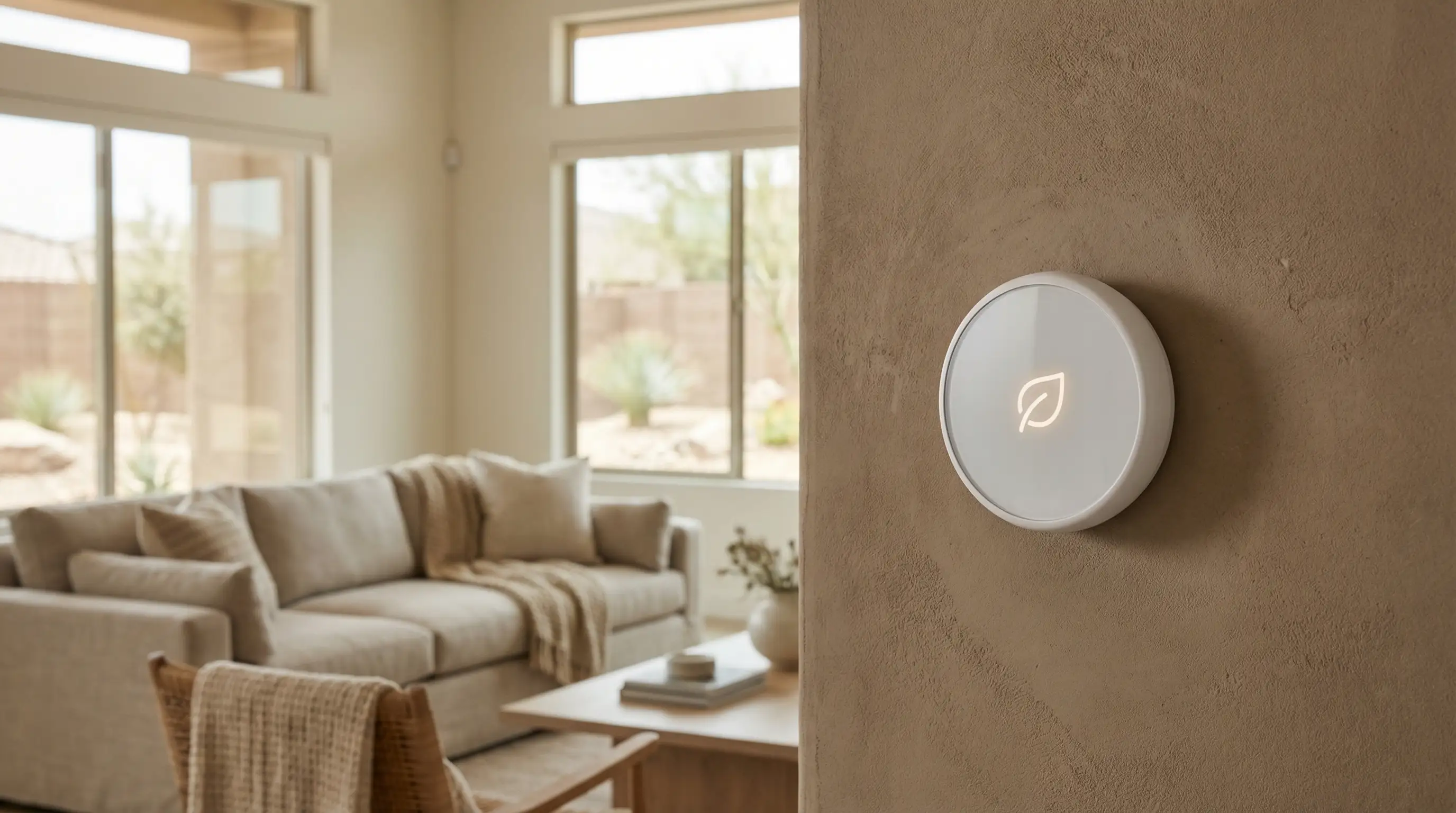 Professional HVAC technician servicing a residential AC condenser unit in Henderson, NV with desert landscape background