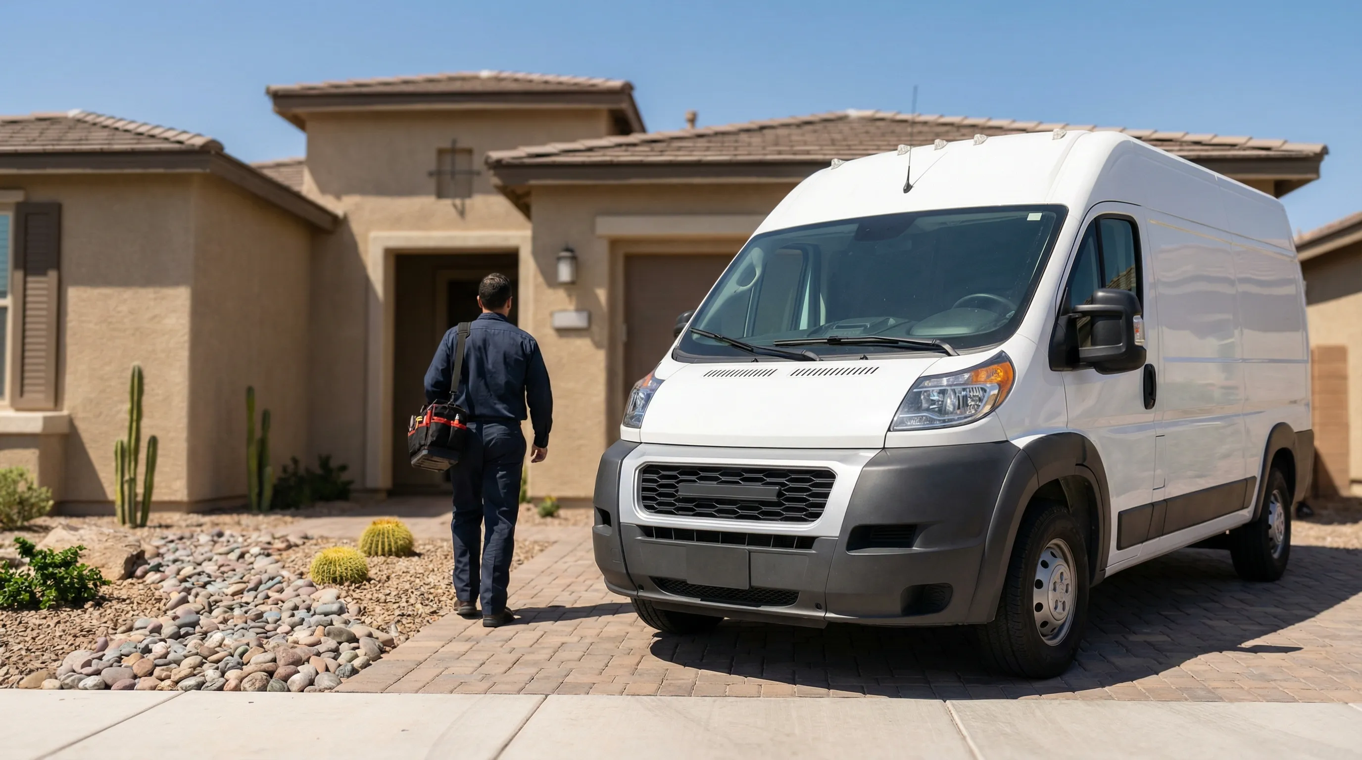 Licensed plumber connecting pipes under a sink in a modern Henderson NV home with professional tools visible