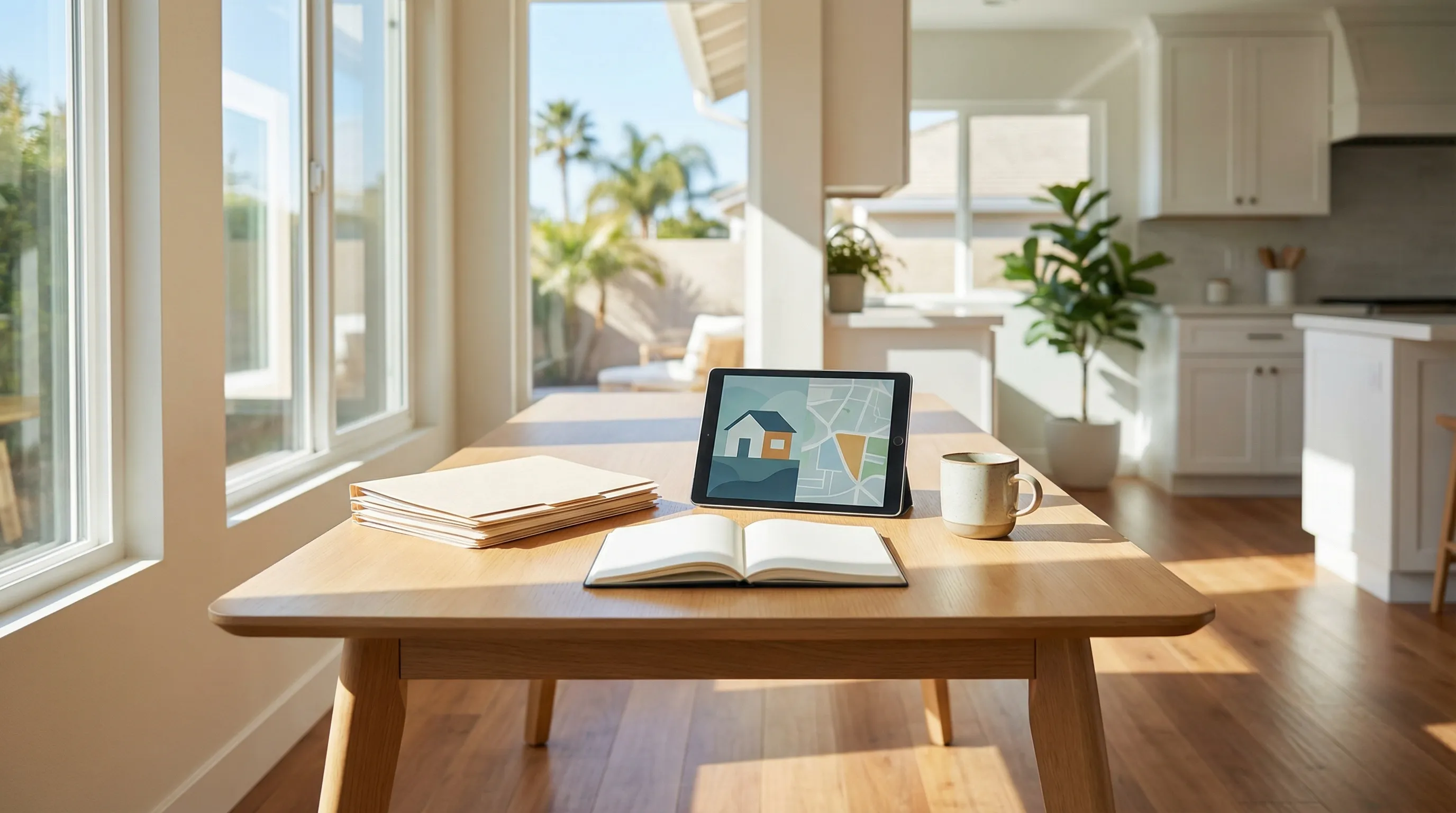 Professional real estate agent showing a Santa Ana home to a family of first-time buyers, Orange County, CA