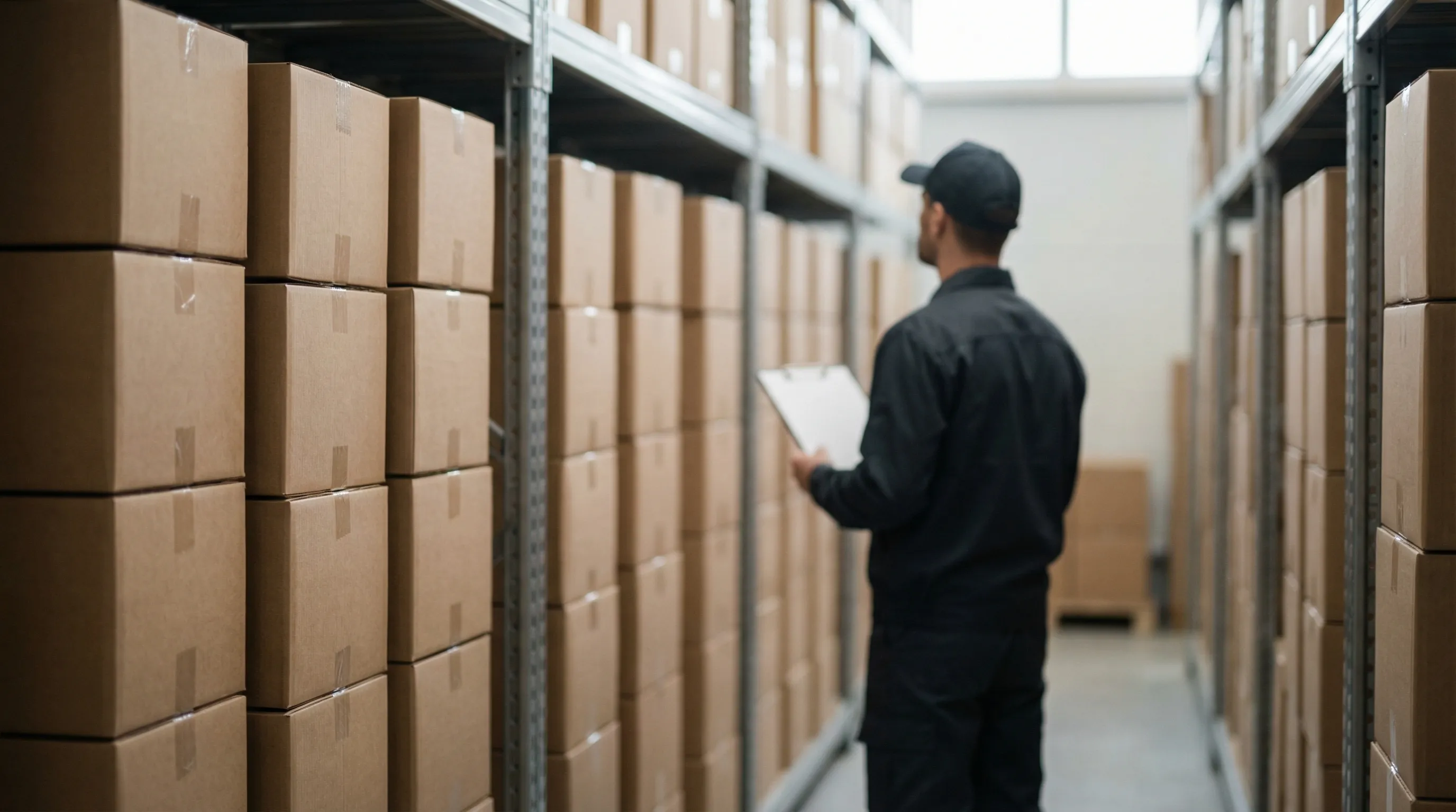 Professional movers in branded uniforms loading furniture into moving truck on a Madison, WI residential street with brick apartment building and mature trees