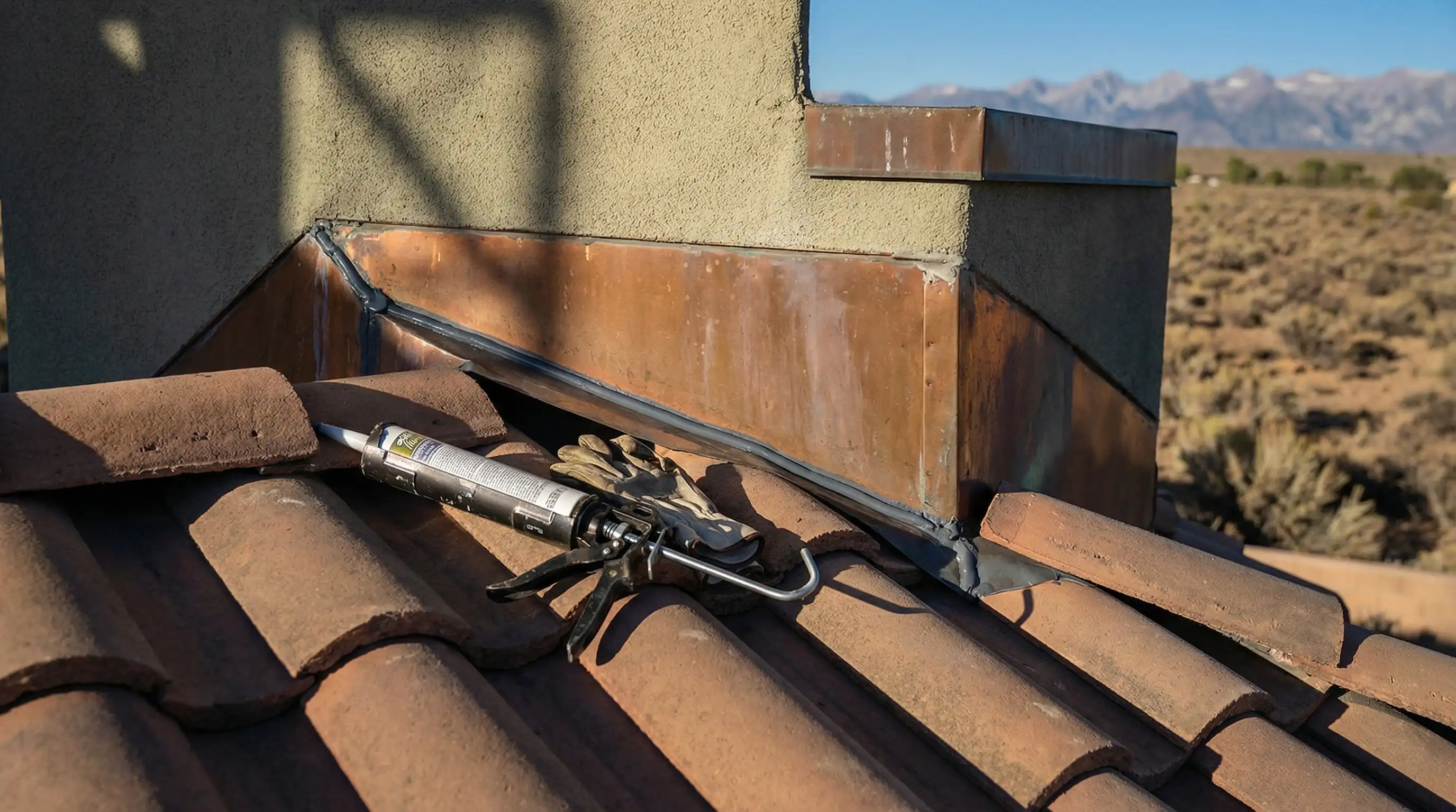 Professional roofing contractor installing tile roof on suburban home in Reno, NV with Sierra Nevada mountains visible in background
