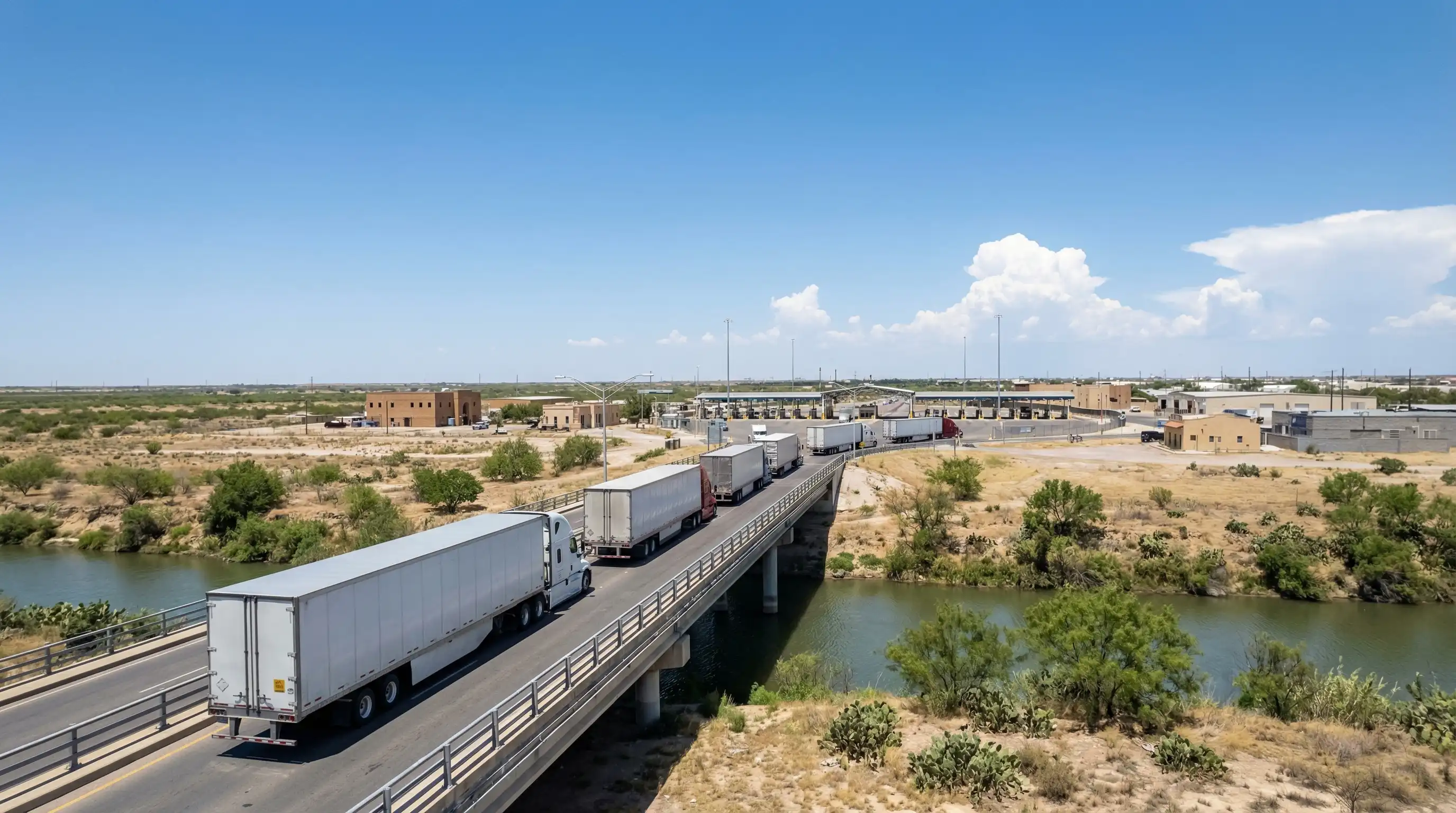 Professional customs brokerage office with bilingual staff at workstations reviewing import documentation near the Laredo, TX port of entry