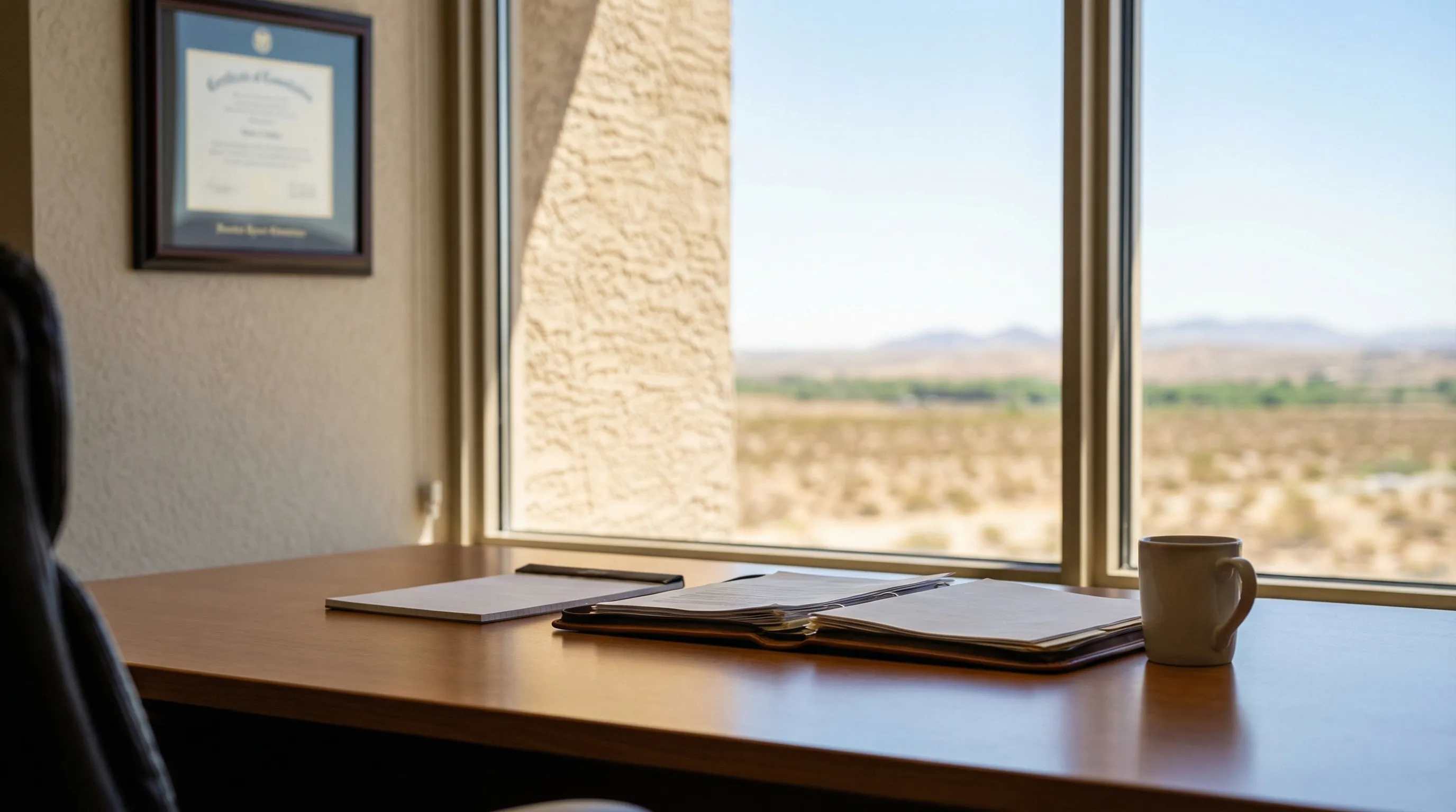 Professional bilingual law office consultation room in Laredo, TX with attorney meeting Spanish-speaking client family over personal injury case documents