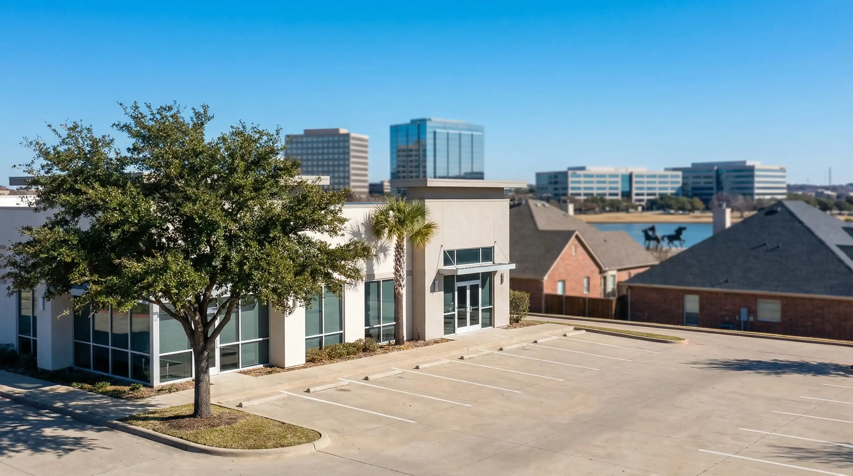 Modern dental treatment room with dentist and patient in Irving, TX dental clinic serving Las Colinas community