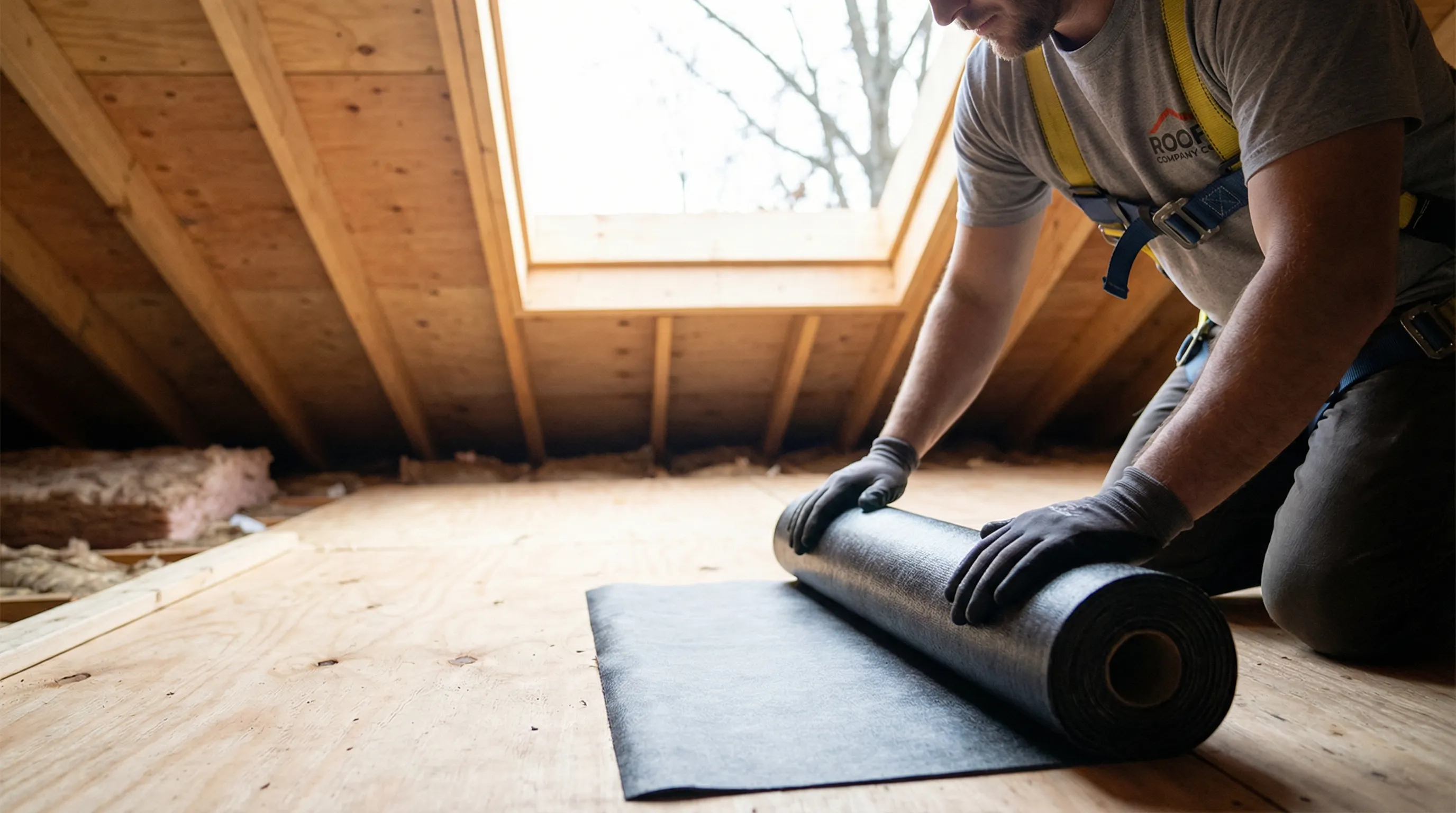 Roofing crew installing new architectural shingles on a colonial home in a Chesapeake, VA suburban neighborhood
