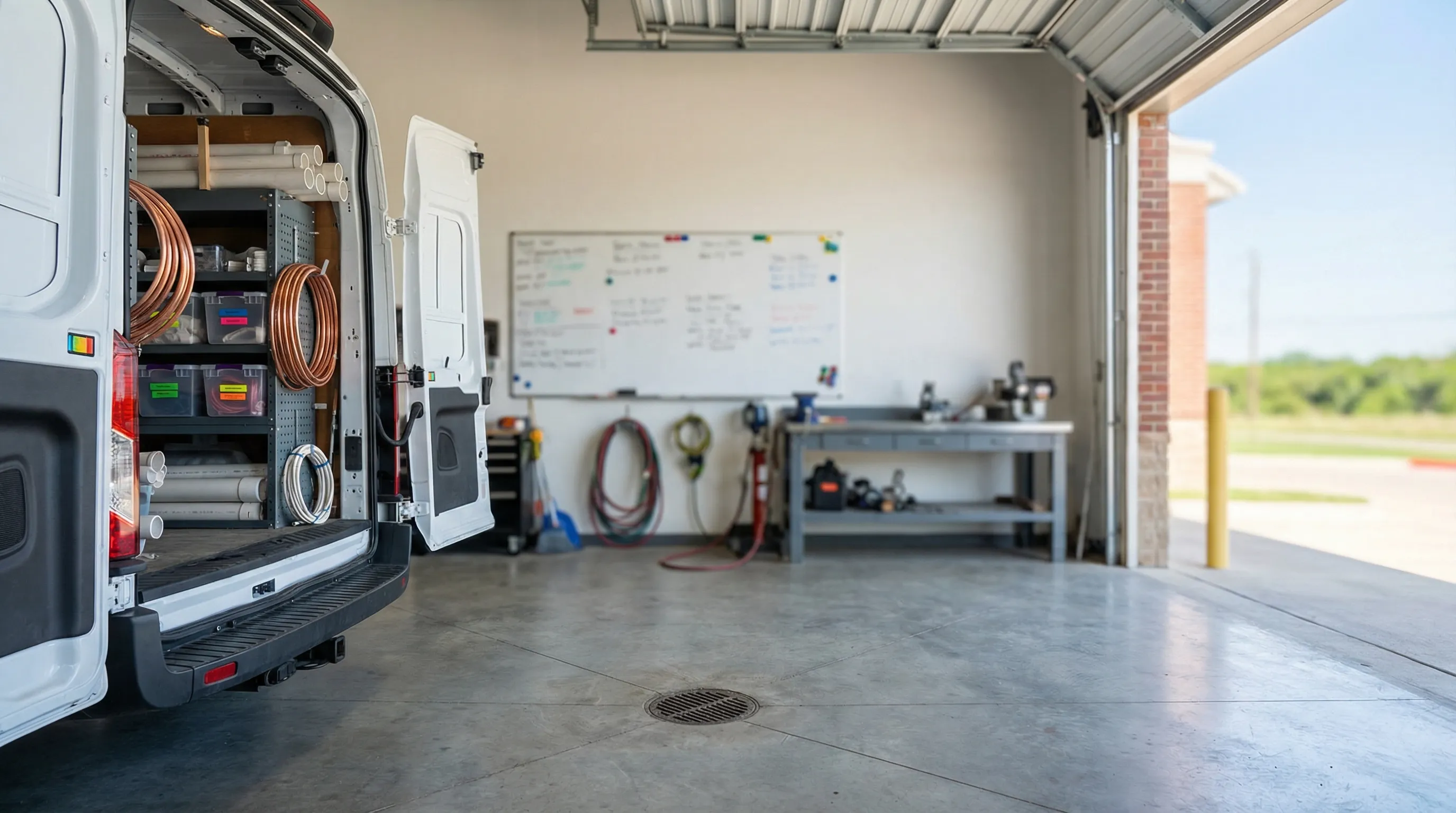 Licensed plumber working on slab foundation plumbing repair in a 1970s-era Garland, TX residential home