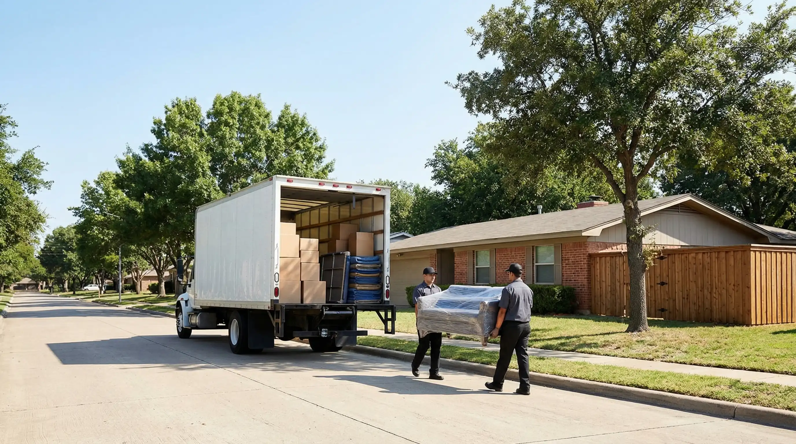 Moving company operations desk in east Garland with ZIP code map, job clipboard, and truck keys showing active local scheduling