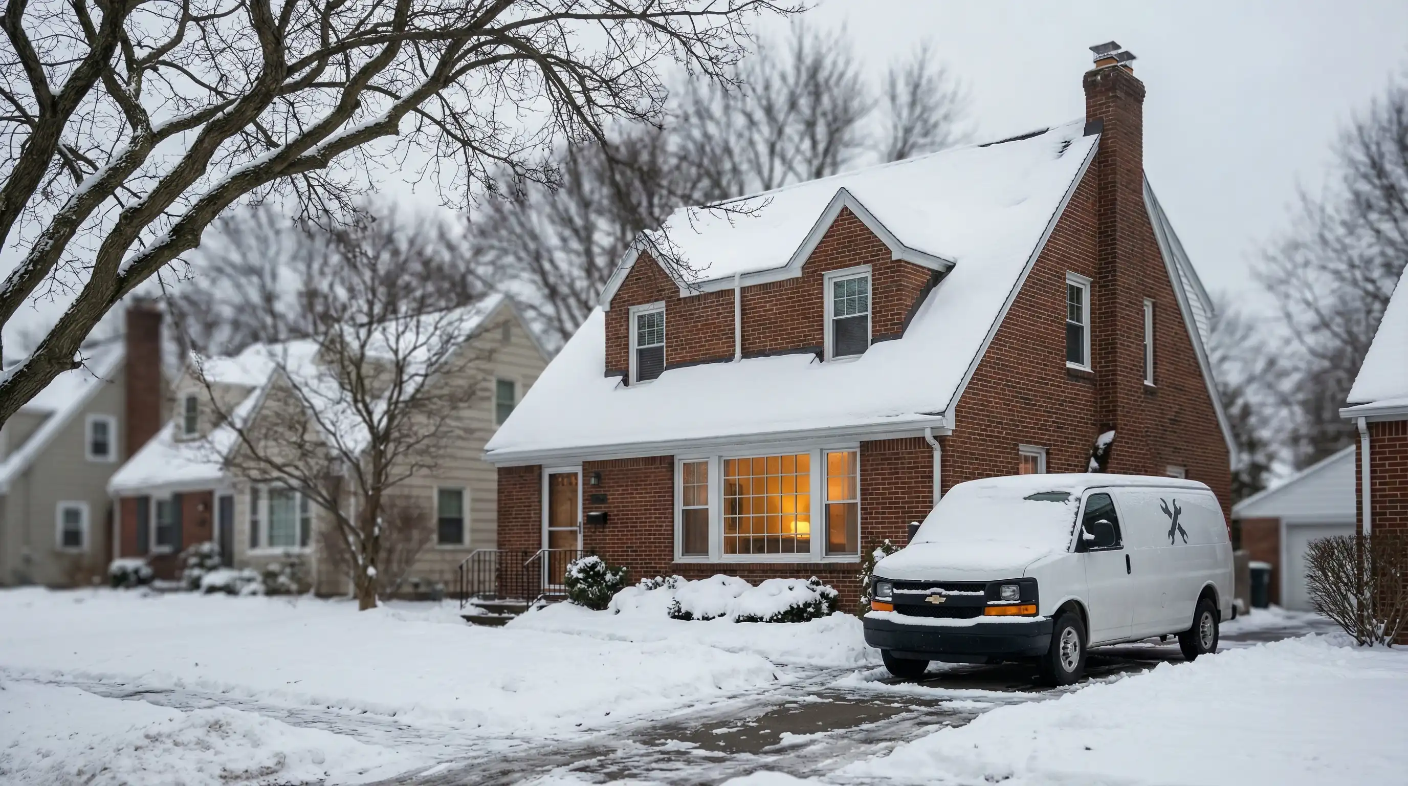 Professional HVAC technician servicing a furnace in a Rochester, NY home during winter