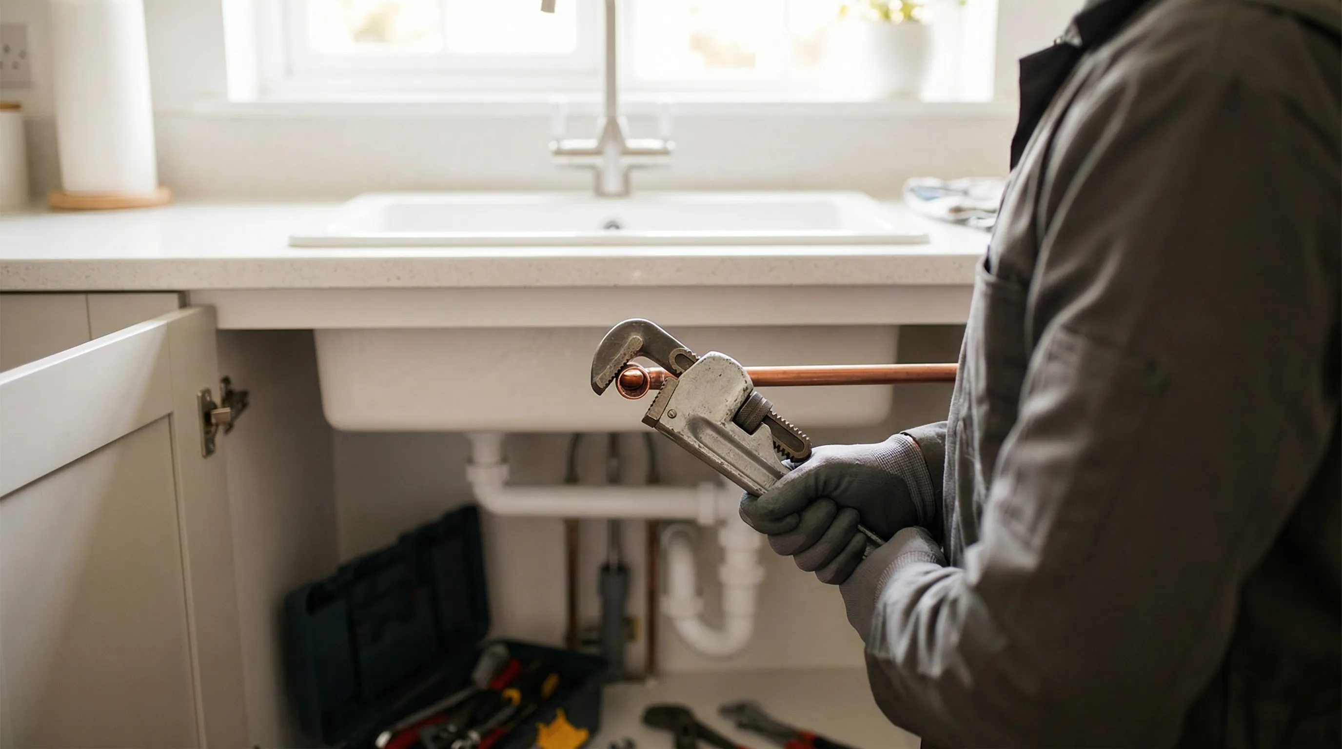 Licensed plumber repairing pipes in a Rochester, NY home during winter emergency