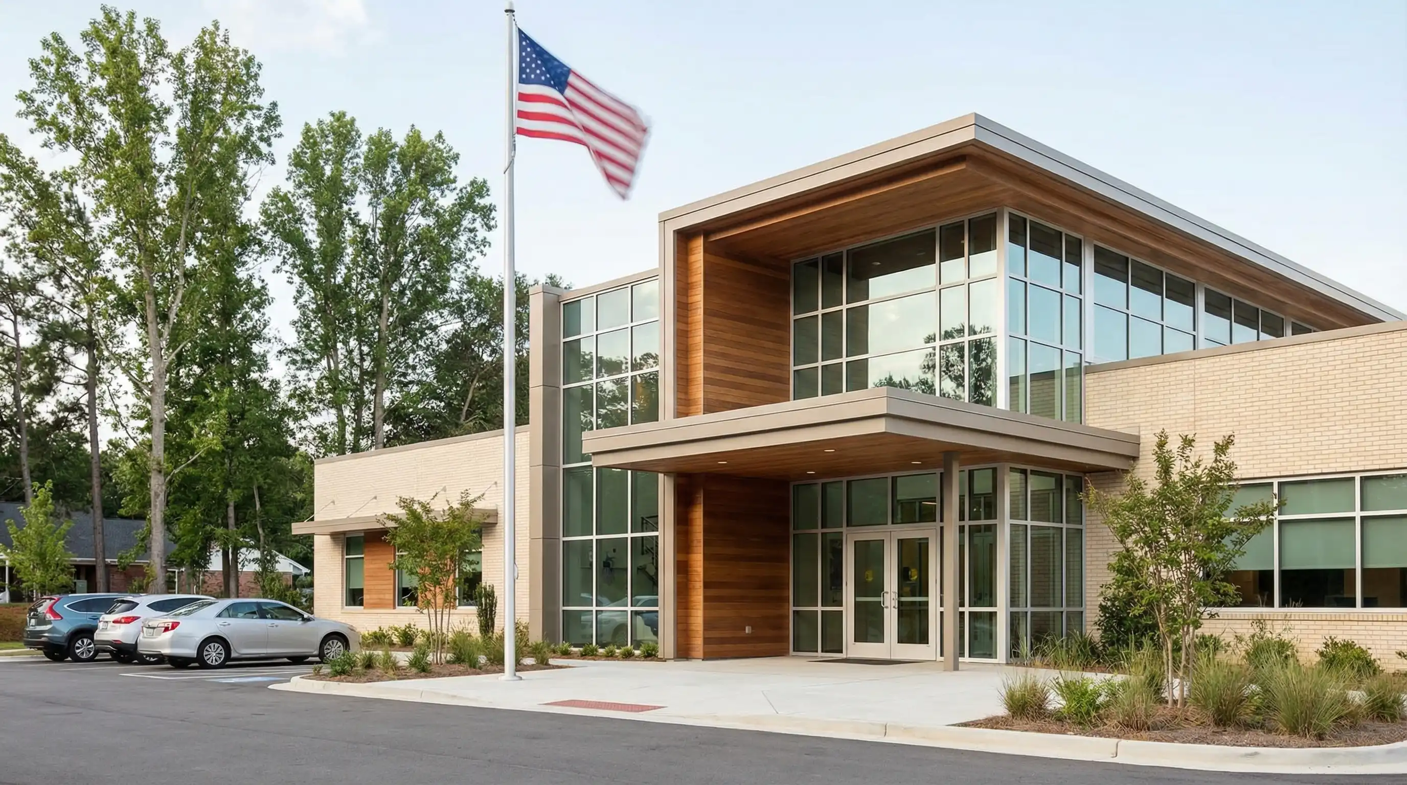 Modern dental office reception area in Fayetteville, NC welcoming new military family patients with friendly staff and bright clean interior