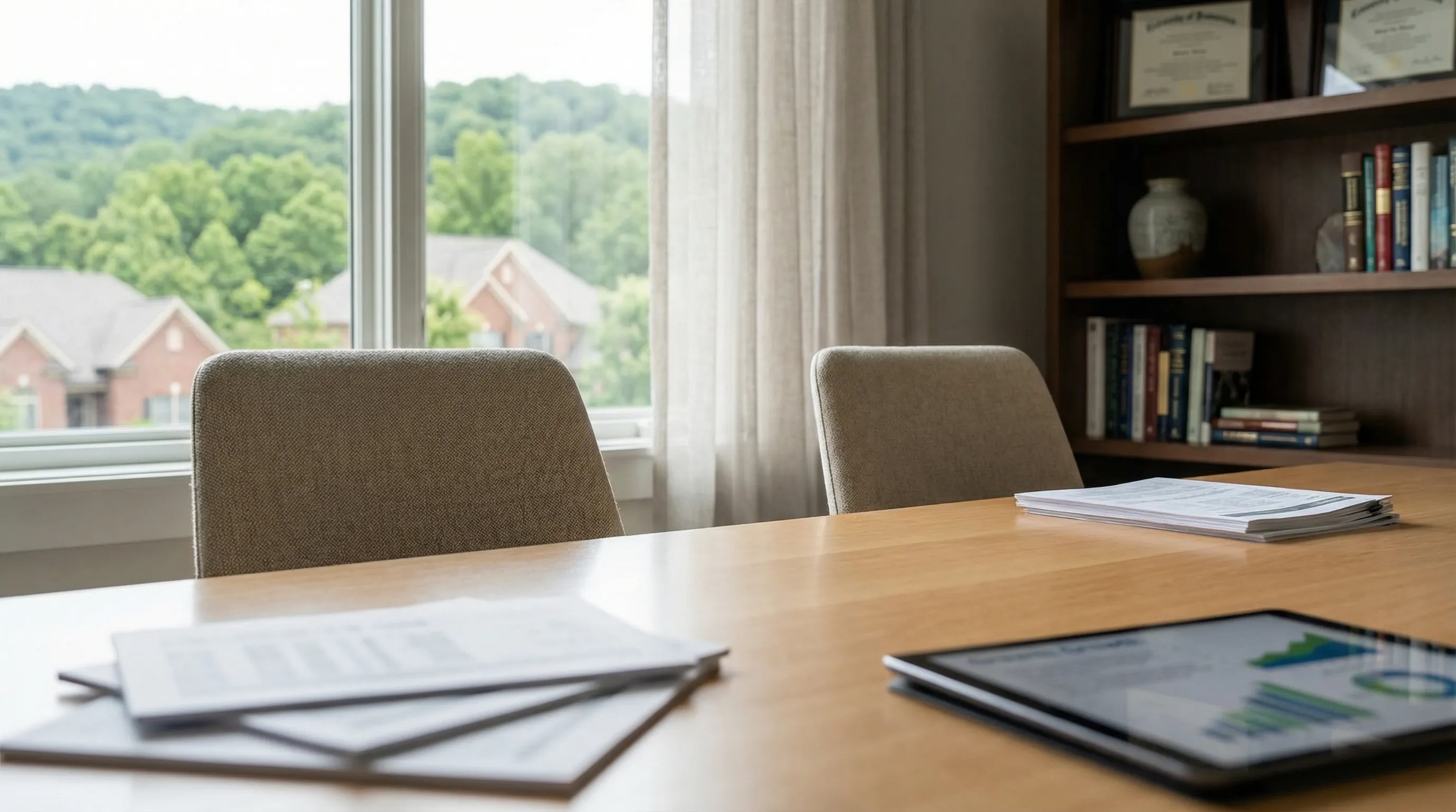 Professional financial advisor office exterior in Homewood or Mountain Brook, Birmingham AL suburban setting