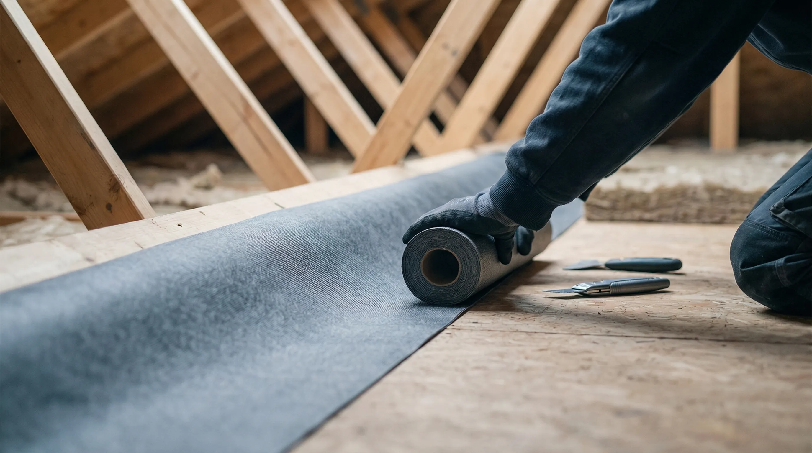 Professional roofing crew replacing steep-pitched roof on Grand Rapids, MI brick colonial home under spring Michigan sky