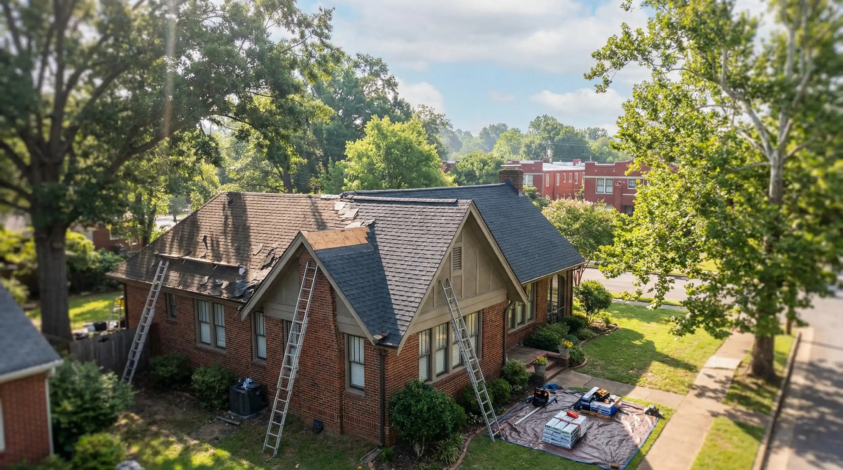 Professional roofer installing architectural shingles on a craftsman bungalow in Little Rock's Hillcrest neighborhood