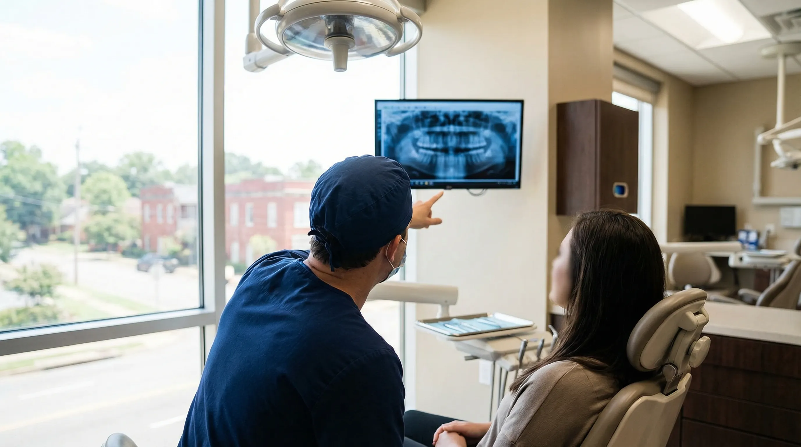 Professional dental consultation at a modern dental practice in Little Rock, AR with natural window light
