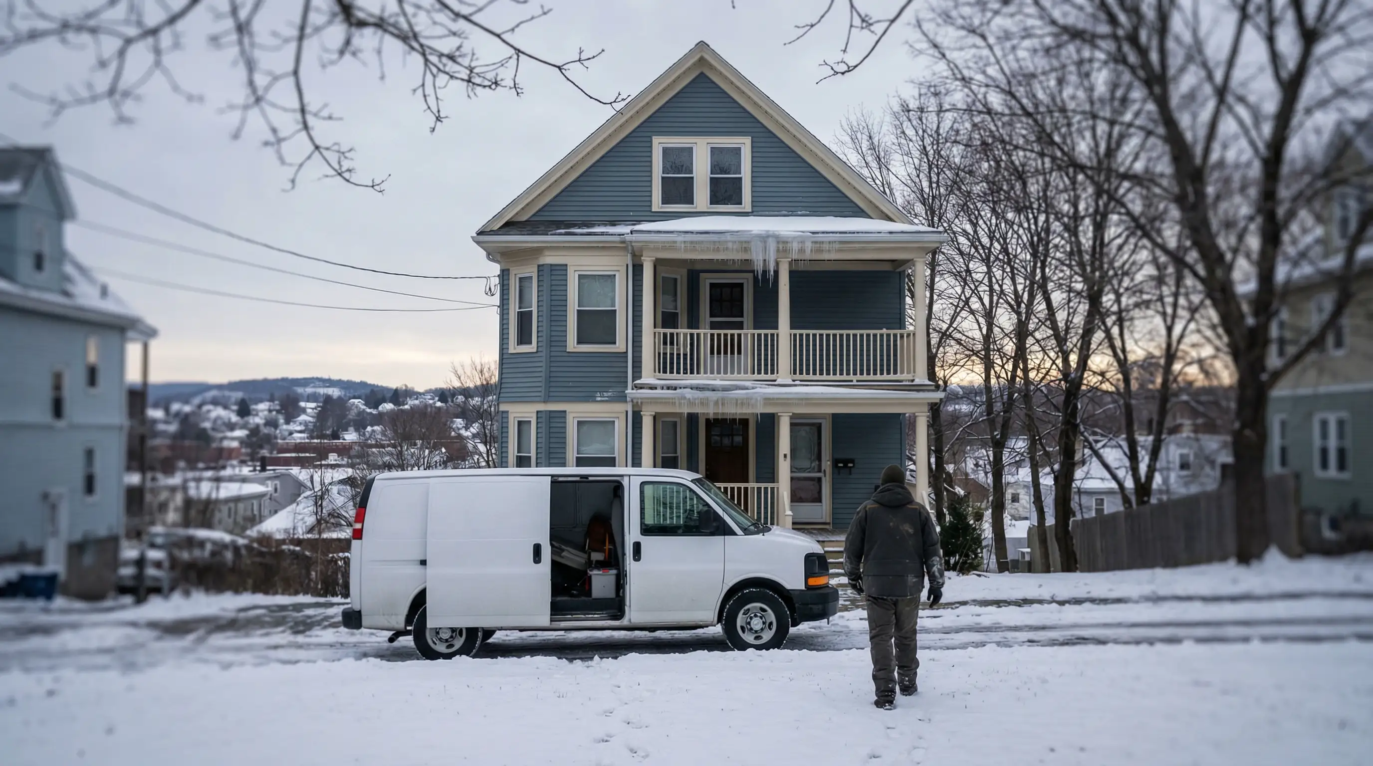 Professional HVAC technician servicing a high-efficiency furnace in a Worcester, MA home