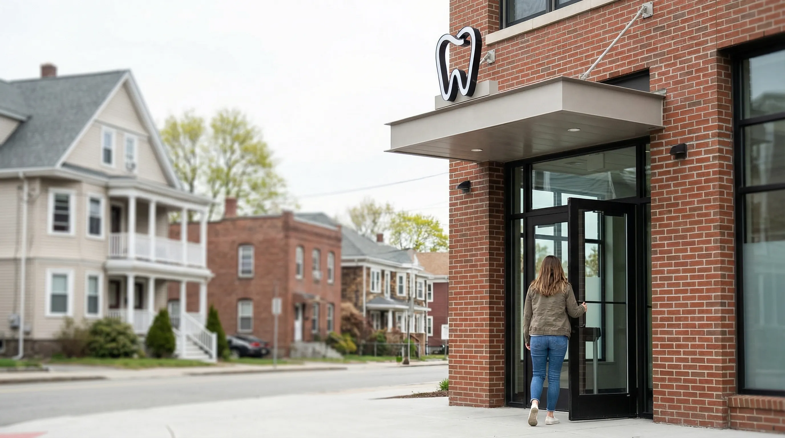 Professional dentist examining a patient in a modern dental office in Worcester, MA