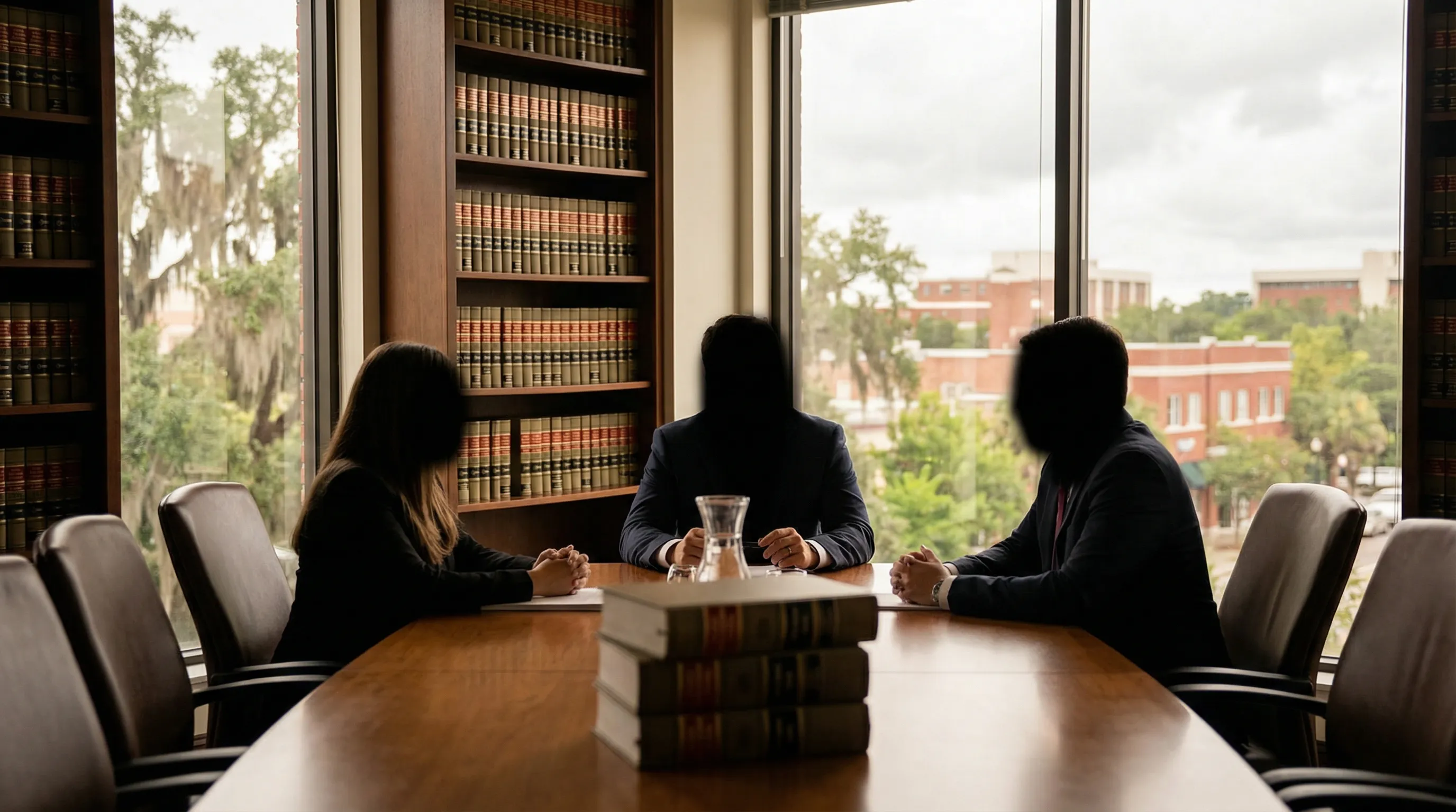 Professional attorney consultation in a Tallahassee law office near the Florida Capitol building