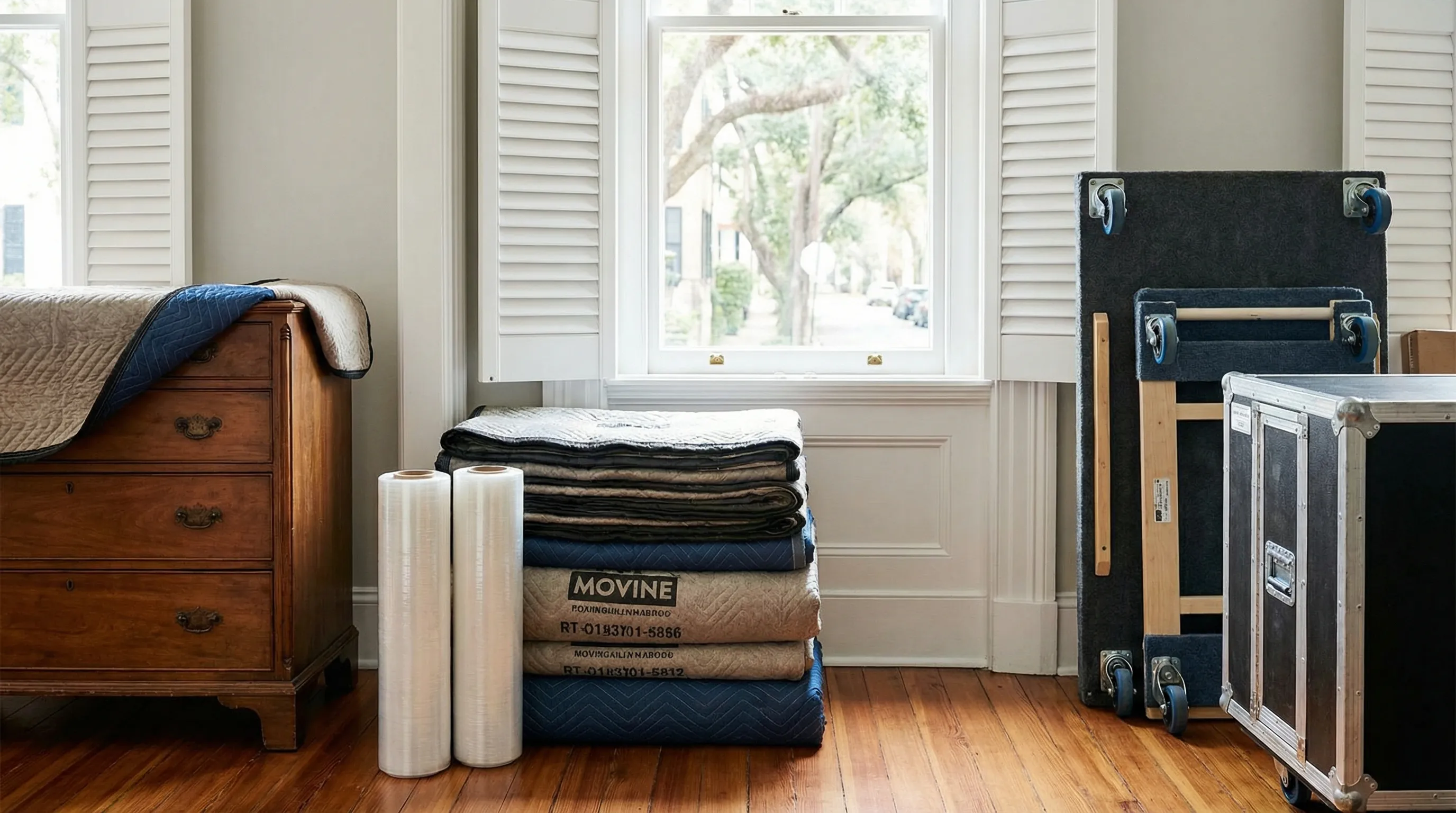 Professional moving crew loading furniture outside a Savannah GA residential home with Spanish moss oak trees in background