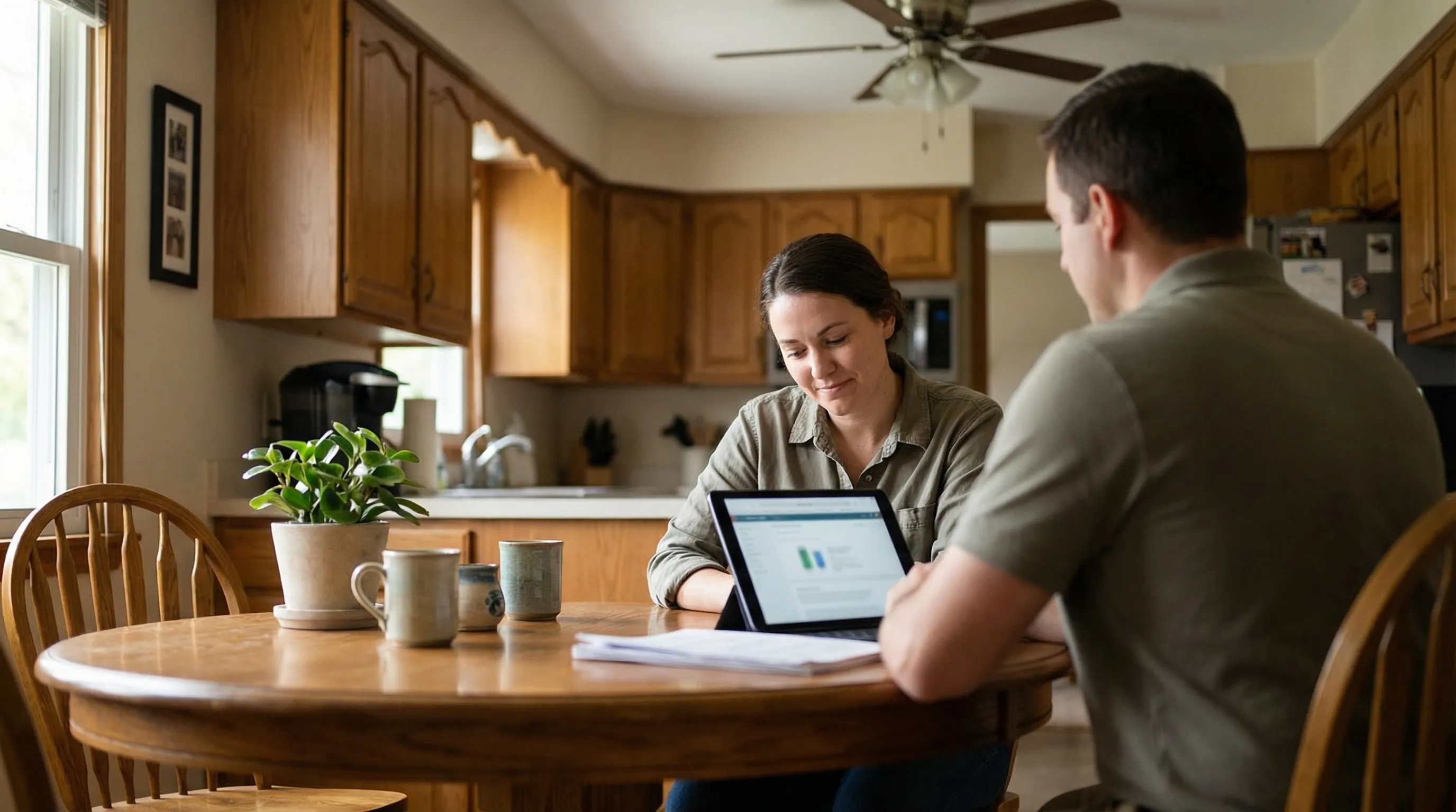 Professional roofing crew inspecting a storm-damaged roof on a Mobile, AL home after a Gulf Coast weather event