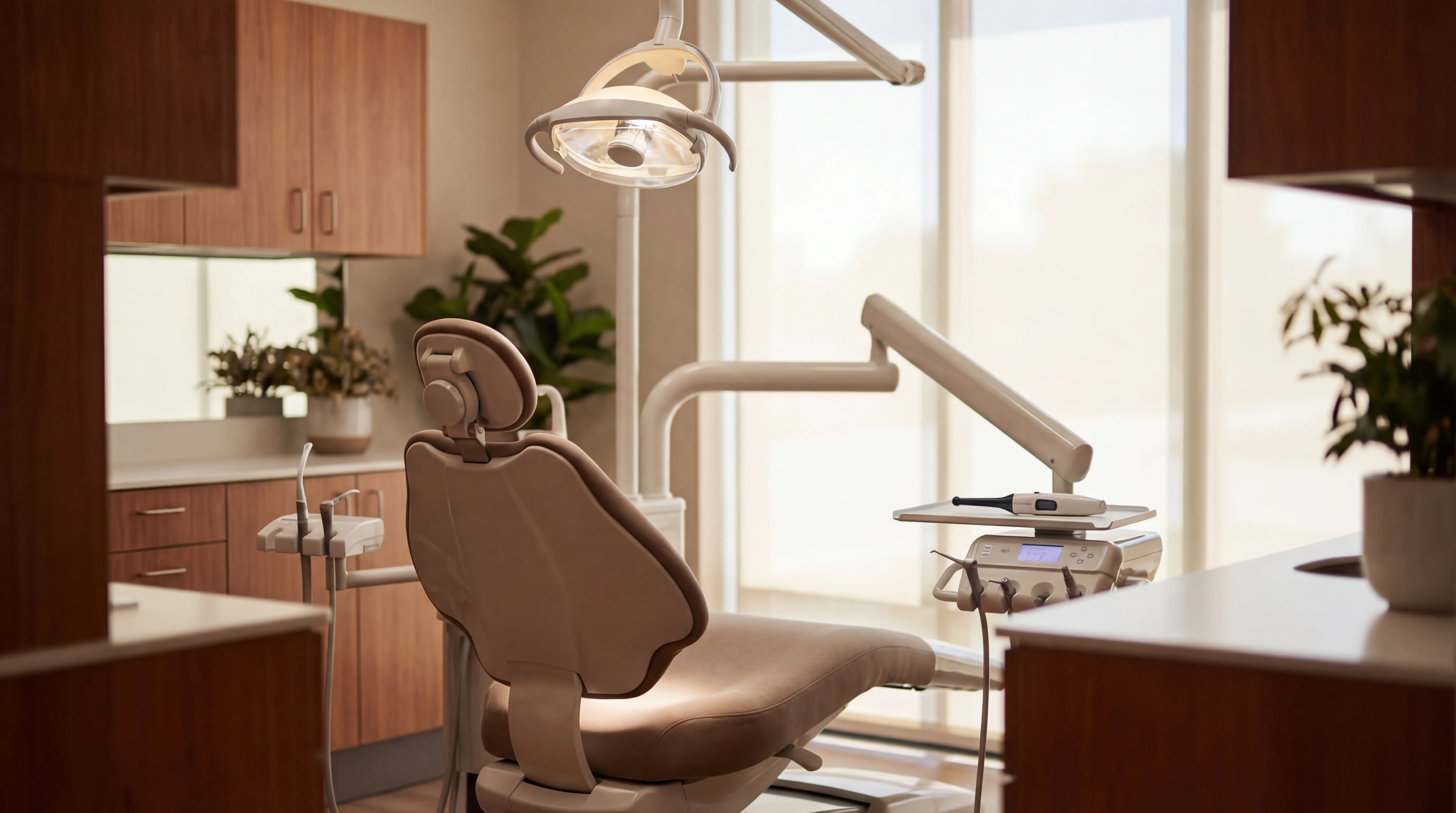 Dentist performing a patient examination in a modern dental practice in Providence, RI