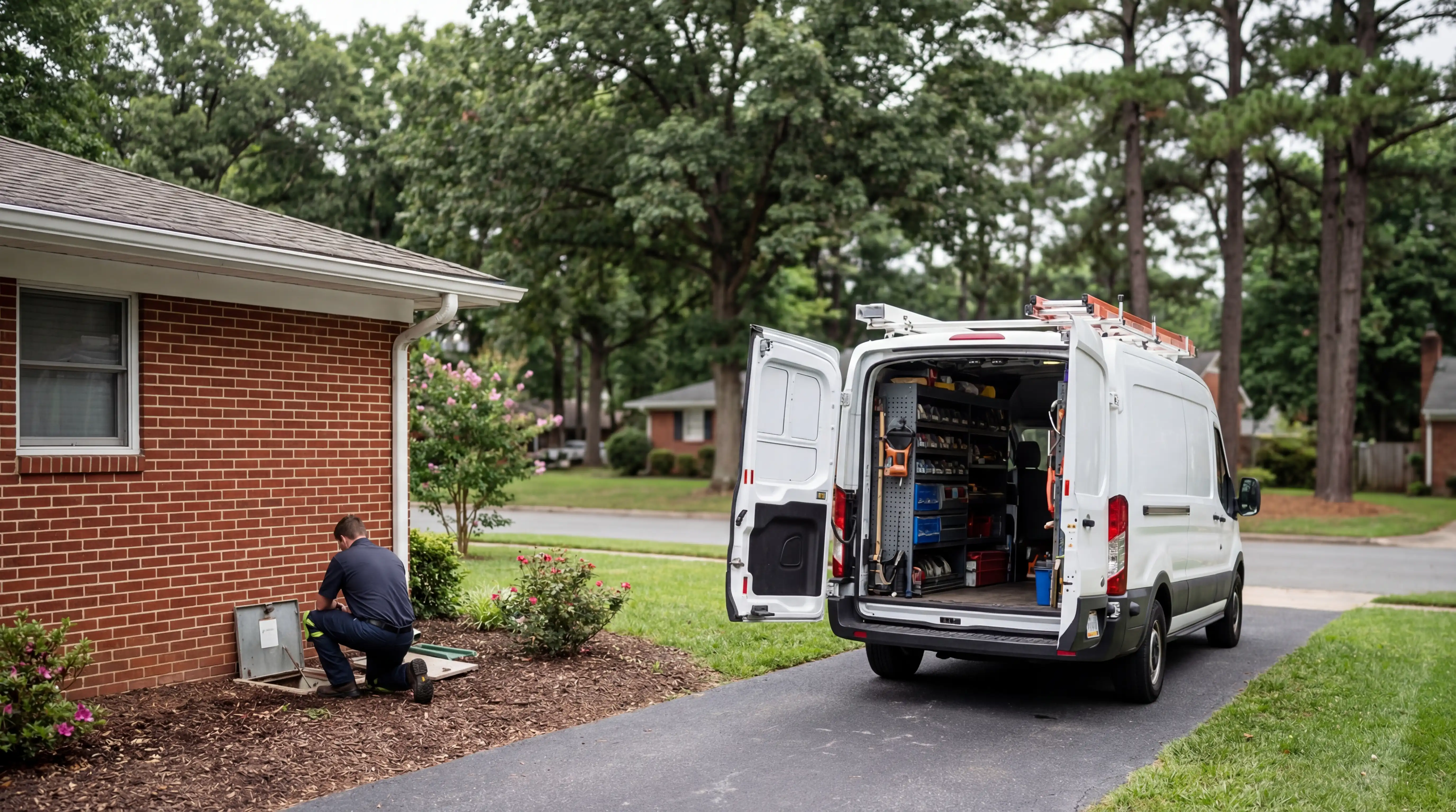 Professional plumber installing a tankless water heater in a Newport News, VA home utility room