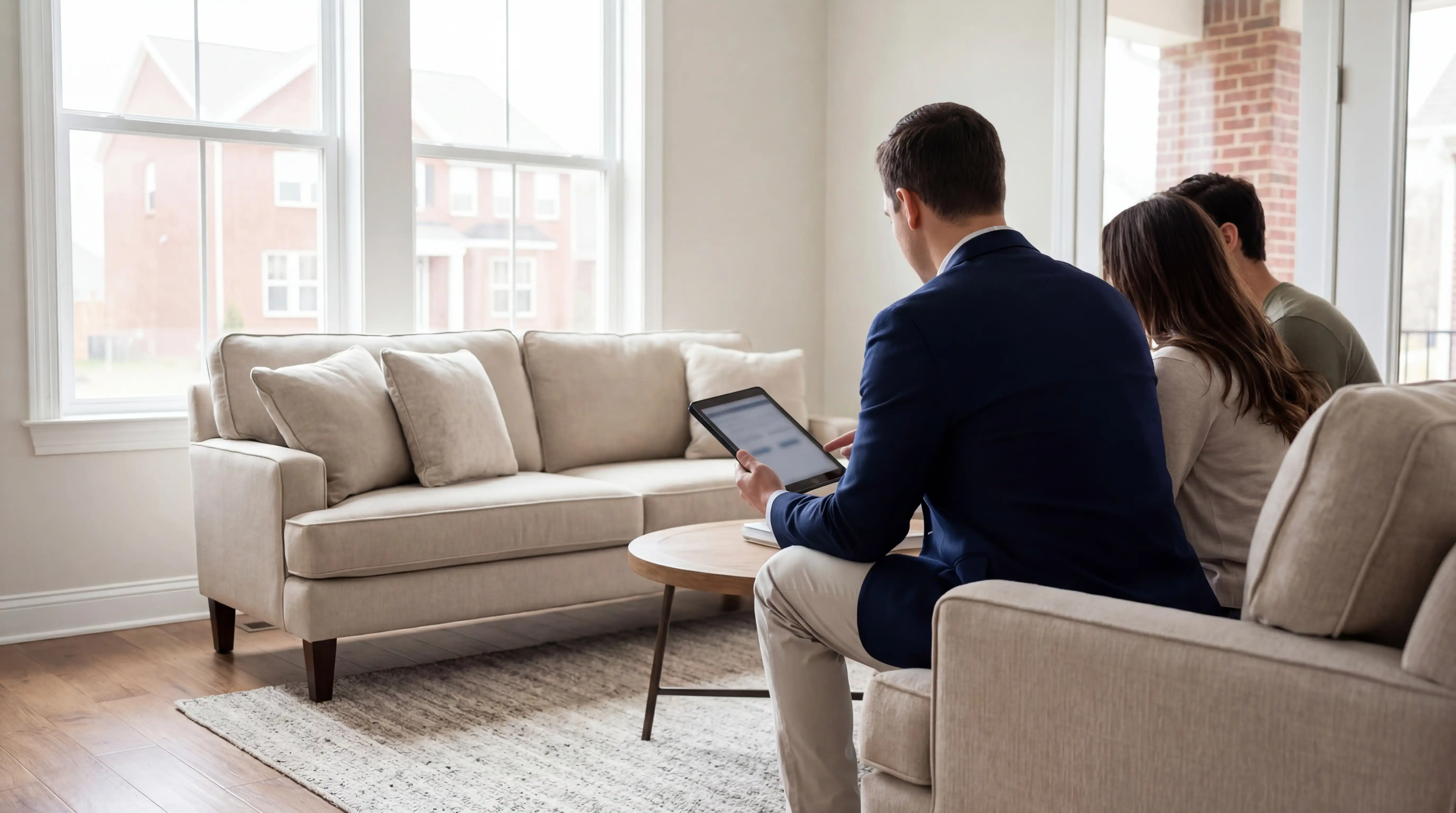 Colonial-style brick home exterior with For Sale sign in Newport News Kiln Creek neighborhood for real estate in Newport News, VA