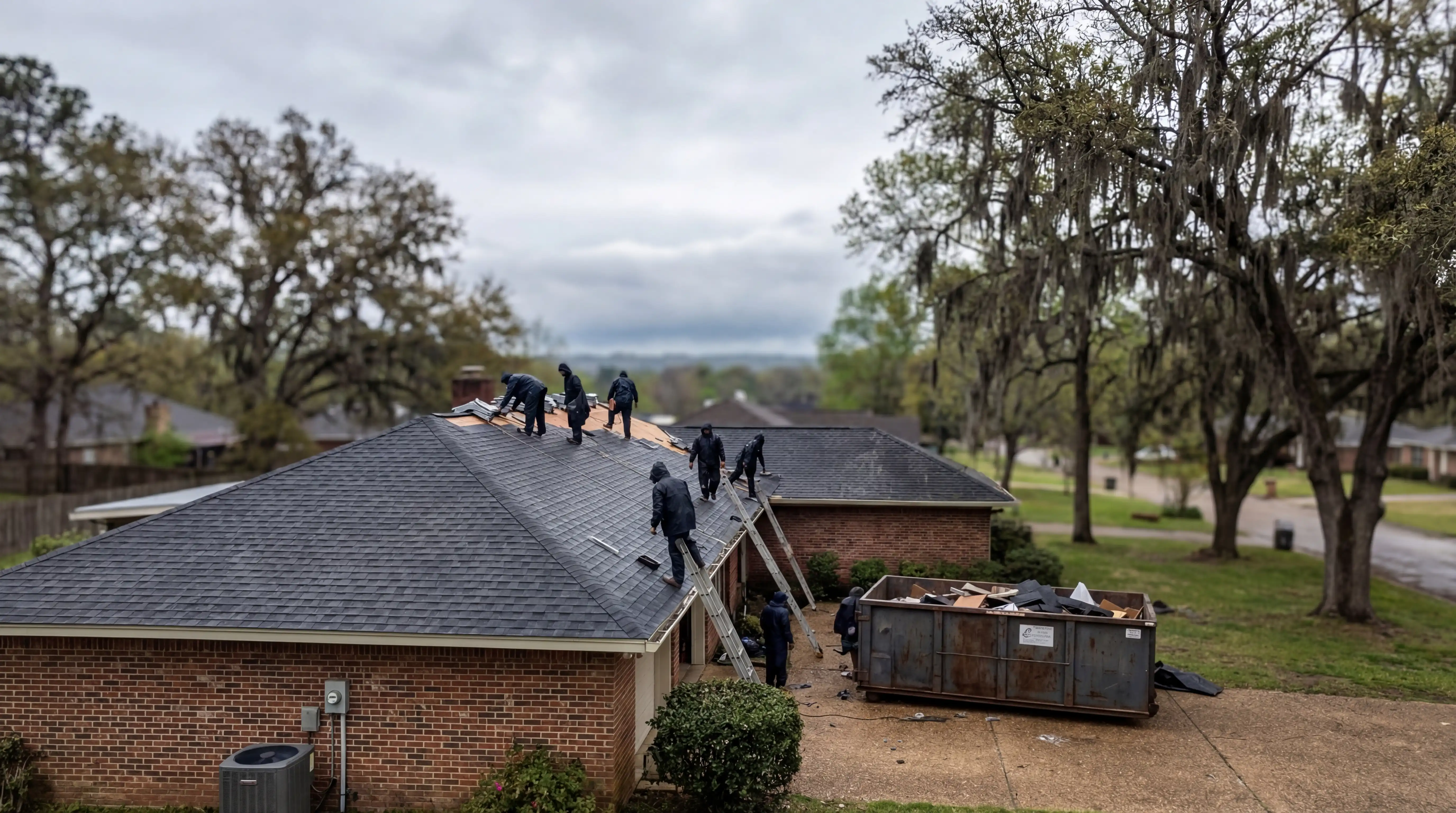 Licensed roofing contractor inspecting storm damage on a residential home in Shreveport, Louisiana