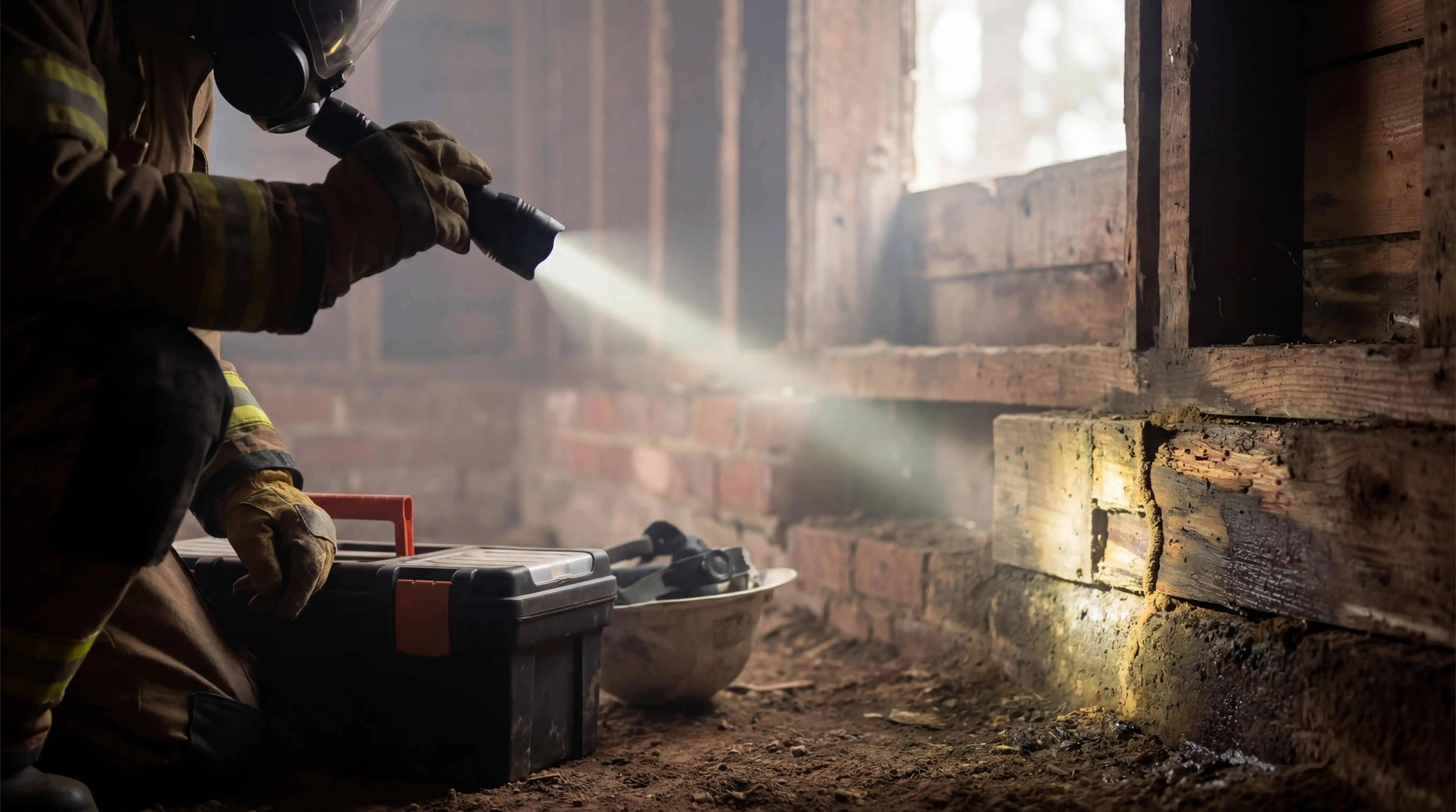 Pest control technician in uniform inspecting a home exterior for termites in Shreveport, Louisiana