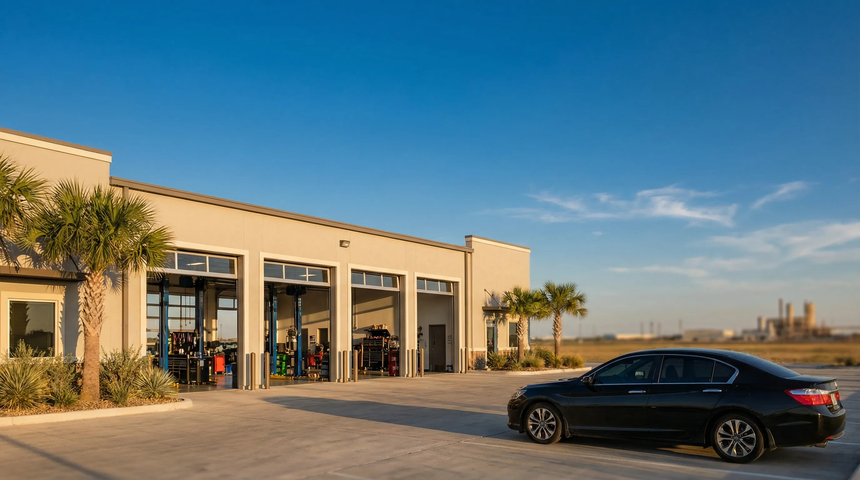 Professional auto repair mechanic working on a vehicle in a Brownsville, TX service bay