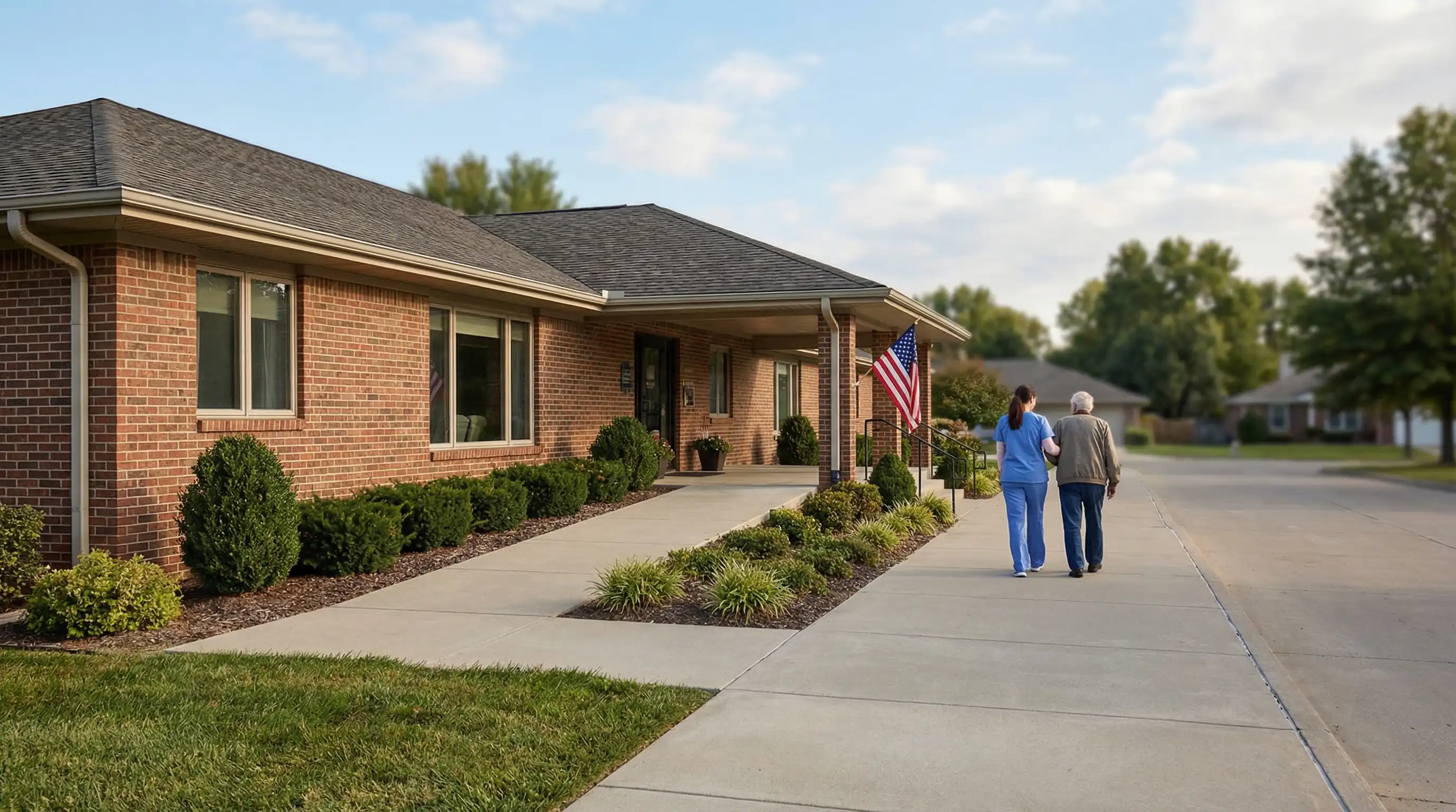 Professional caregiver assisting elderly resident at senior care facility in Springfield, MO