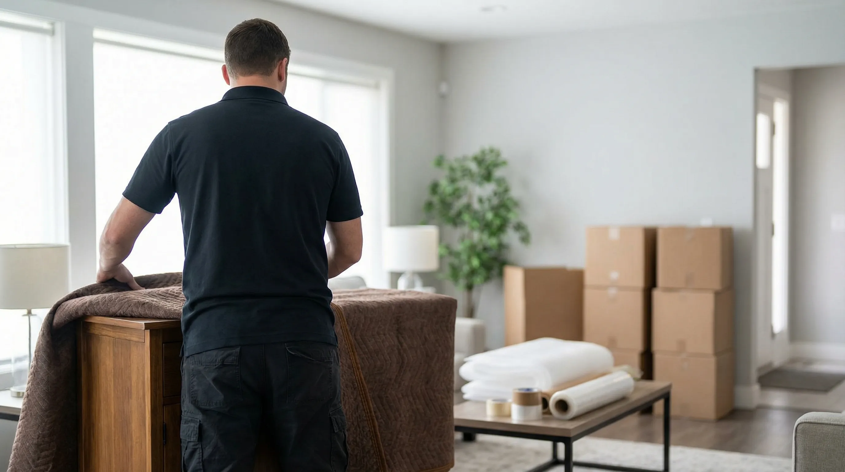 Professional moving crew loading furniture into moving truck in Springfield, MO neighborhood