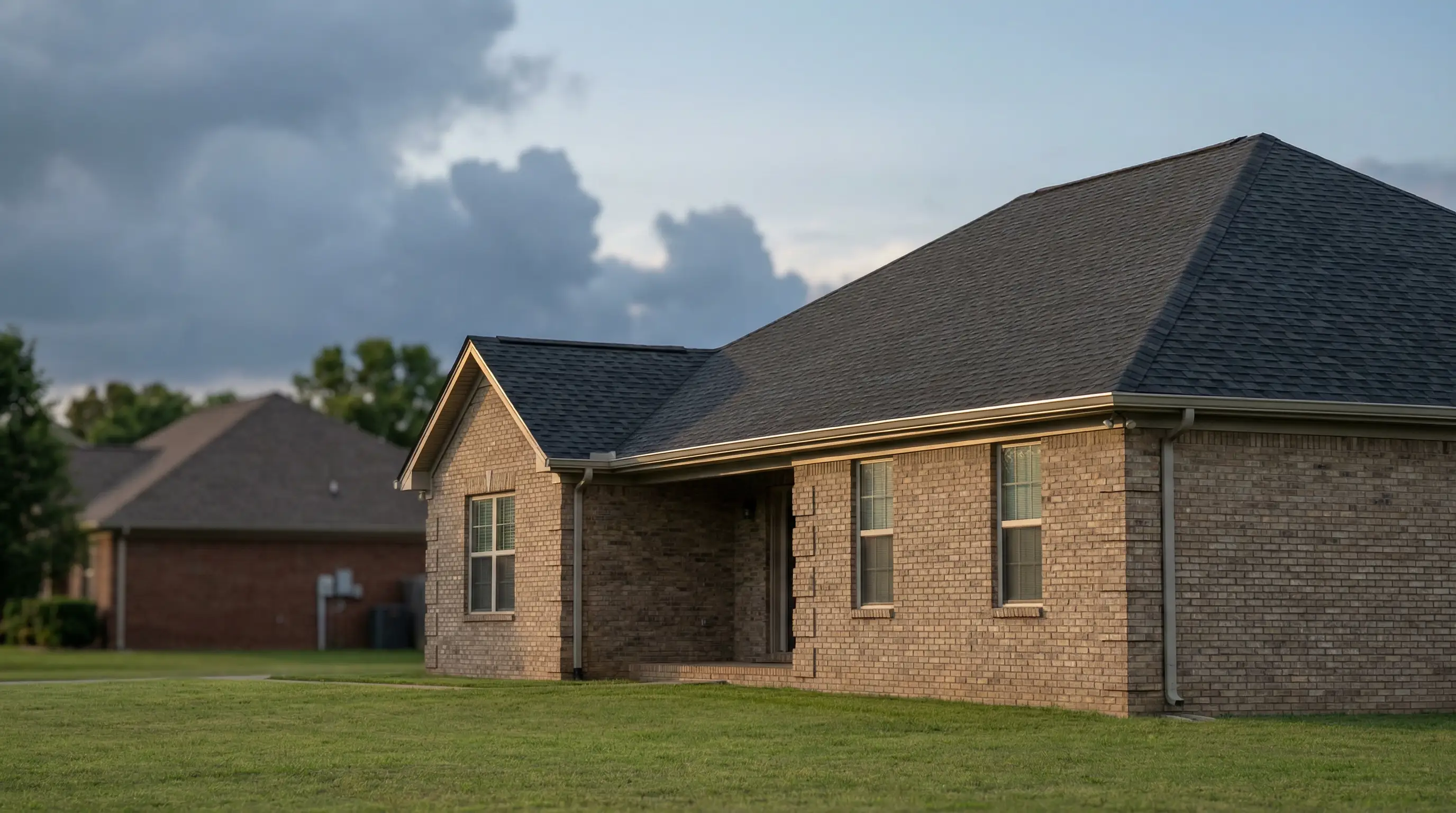 Professional roofing contractor inspecting an asphalt shingle roof after a hail storm in Clarksville, TN