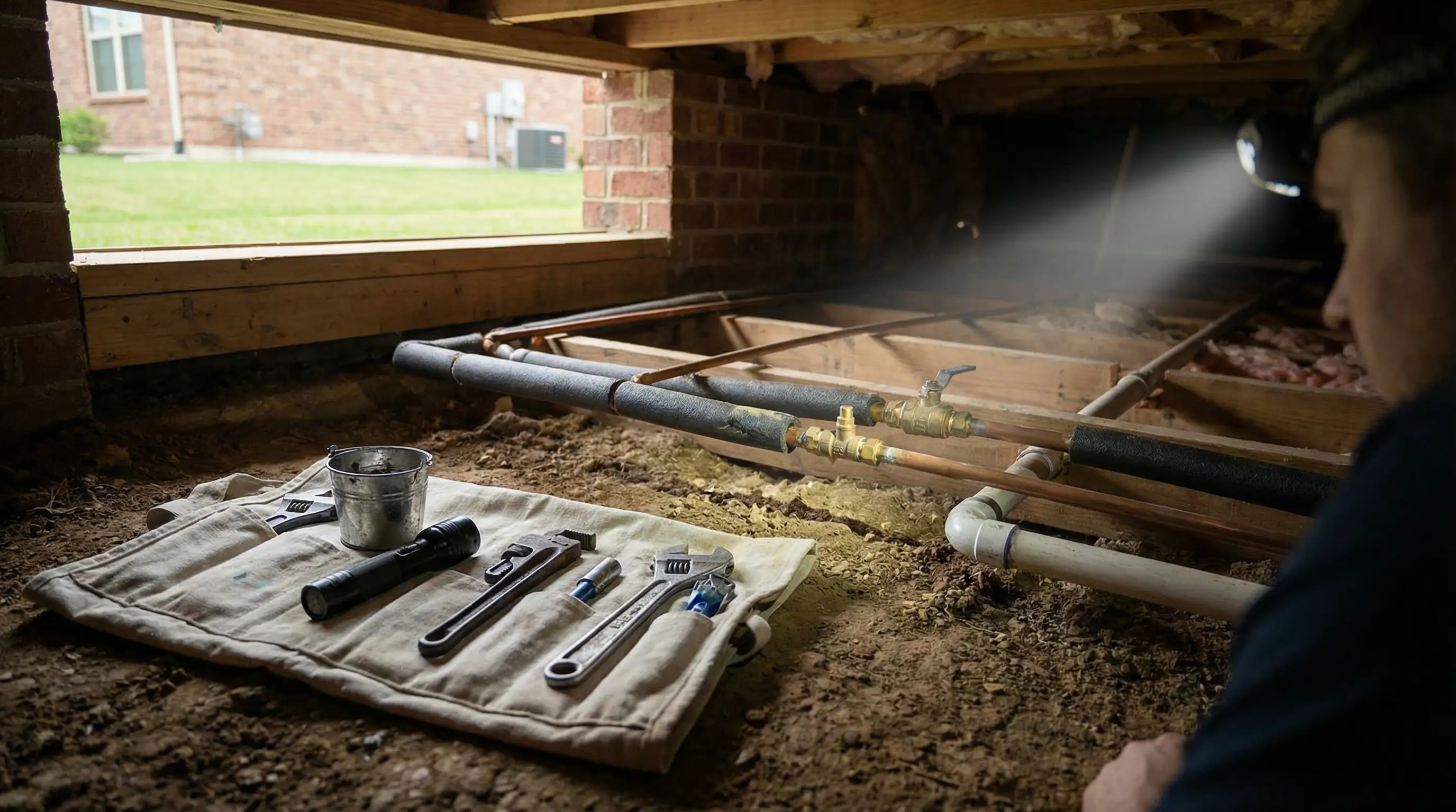 Licensed plumber repairing a water line in a Clarksville, TN residential home