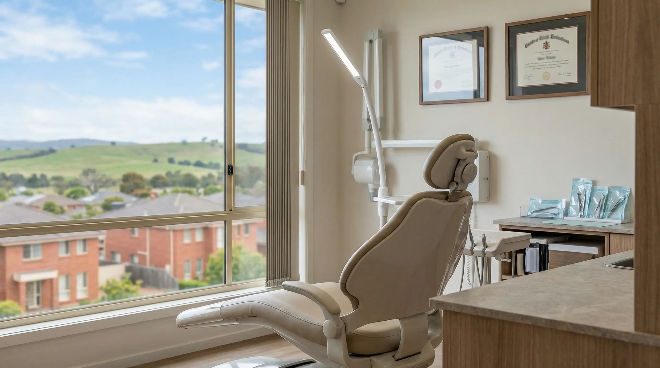 Modern dental practice reception area in Clarksville, TN showing TRICARE accepted signage and family-friendly environment